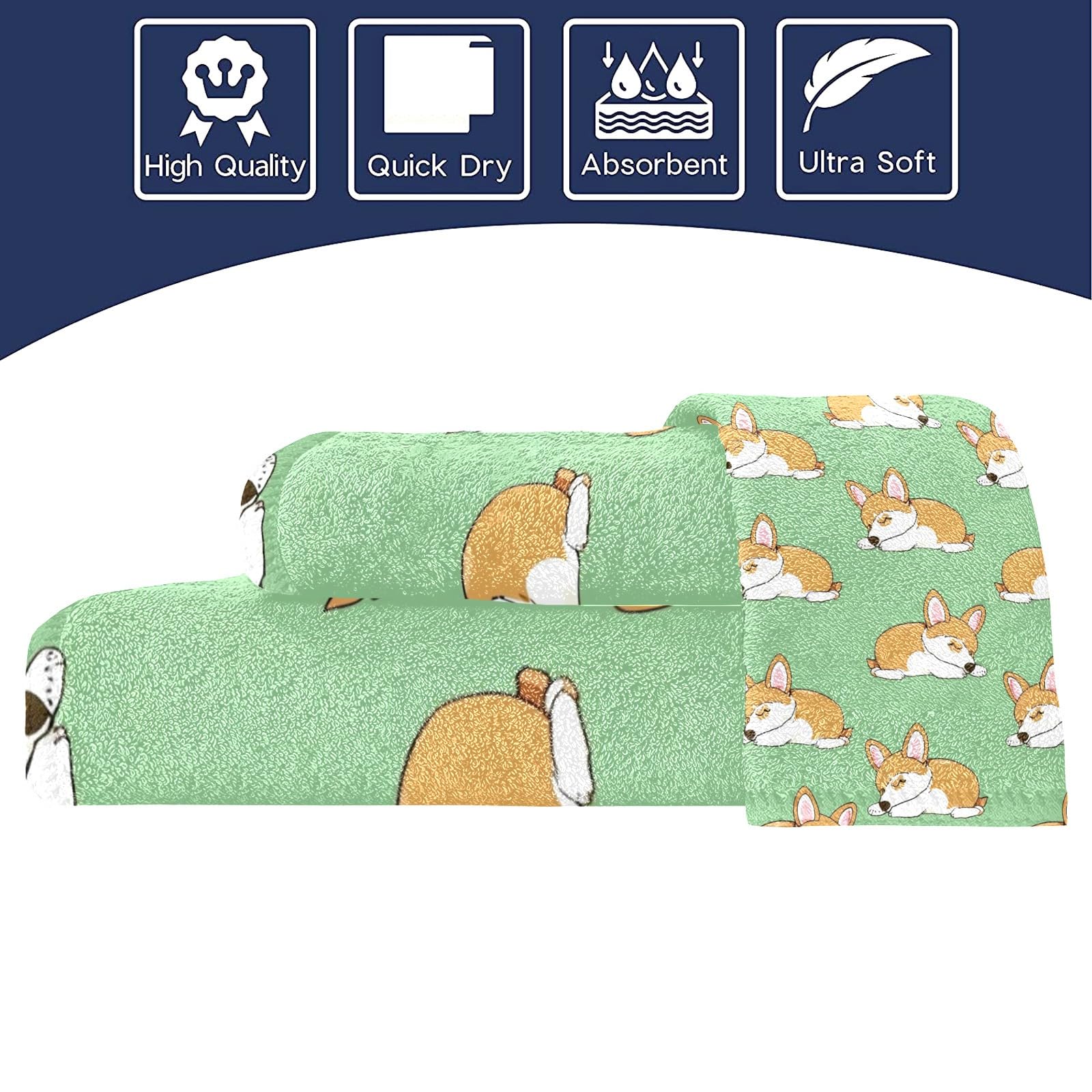Corgi ręcznik kąpielowy do spania, zestaw 3 szt., uroczy ręcznik kąpielowy dla psa, ręcznik do rąk i myjka do hotelu, spa, łazienki