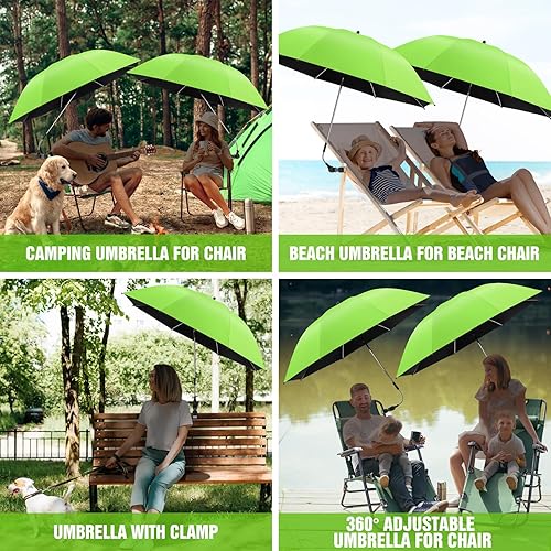 Miniatura 5 de Paquete de 2 paraguas de playa con abrazadera, paraguas ajustable de 360 para silla, paraguas UPF50+ para silla de playa, silla de patio, silla de