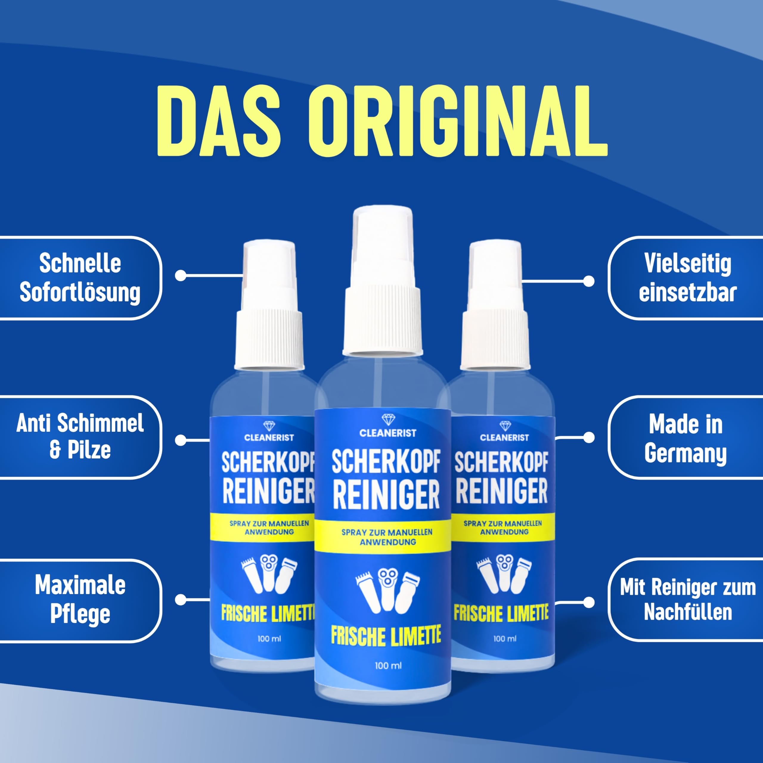 Die Seifenblase | 3 x 100 ml de nettoyant pour tête de rasage pour rasoirs et têtes de rasage de toutes sortes – Spray avec tête de pulvérisation pour application sur tondeuse