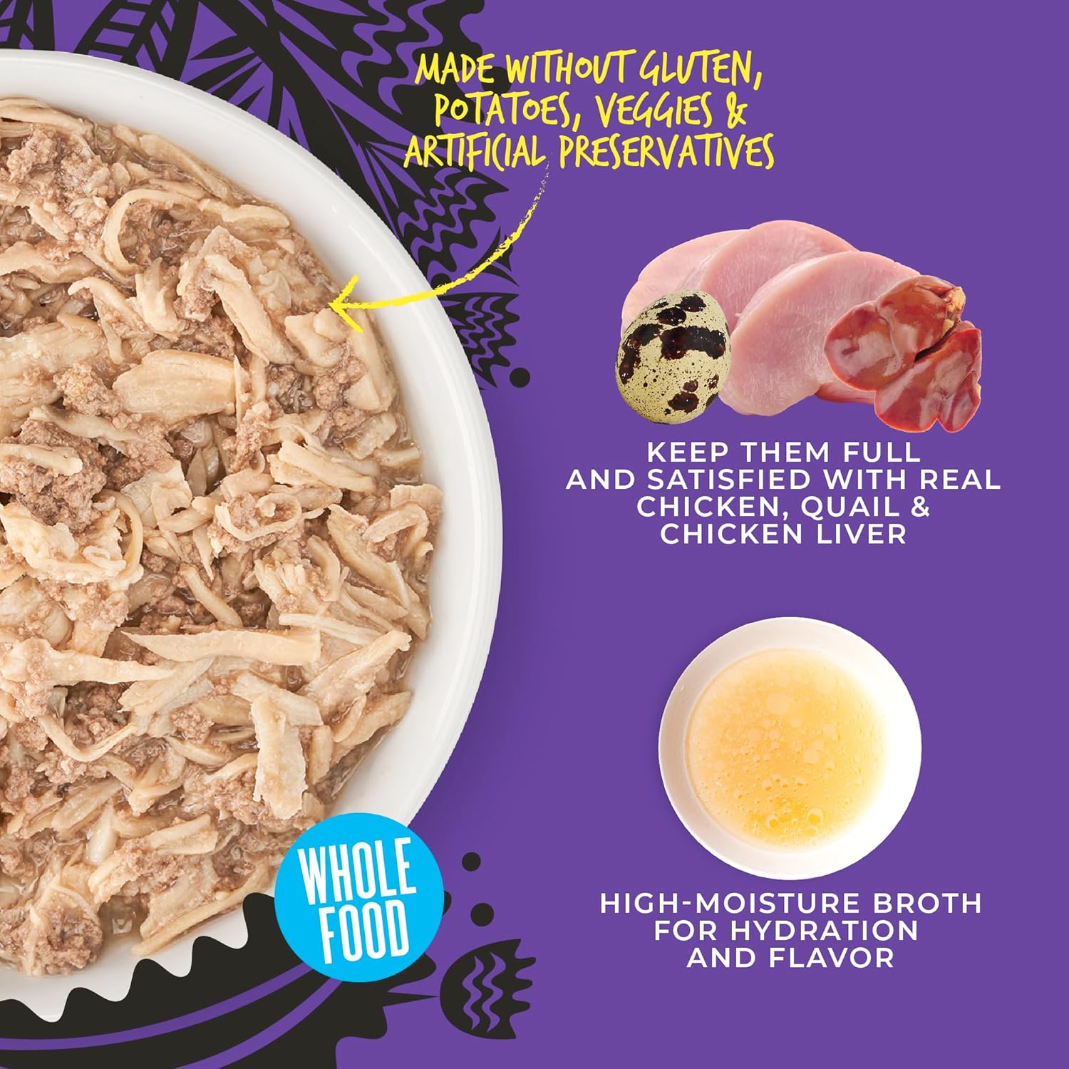 Tiki Cat After Dark Shreds Wet Cat Food, Chicken, Quail & Chicken Liver, 3 oz. Can (12 Count)