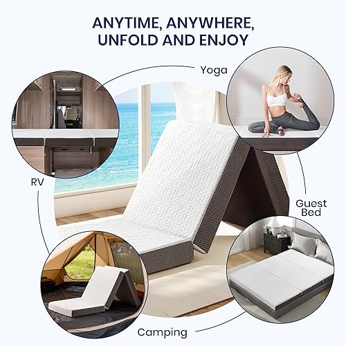 Miniatura 7 de Hanherry Colchón plegable de 4 pulgadas, tamaño individual, de espuma viscoelástica portátil de tres pliegues, con bolsa de almacenamiento, funda