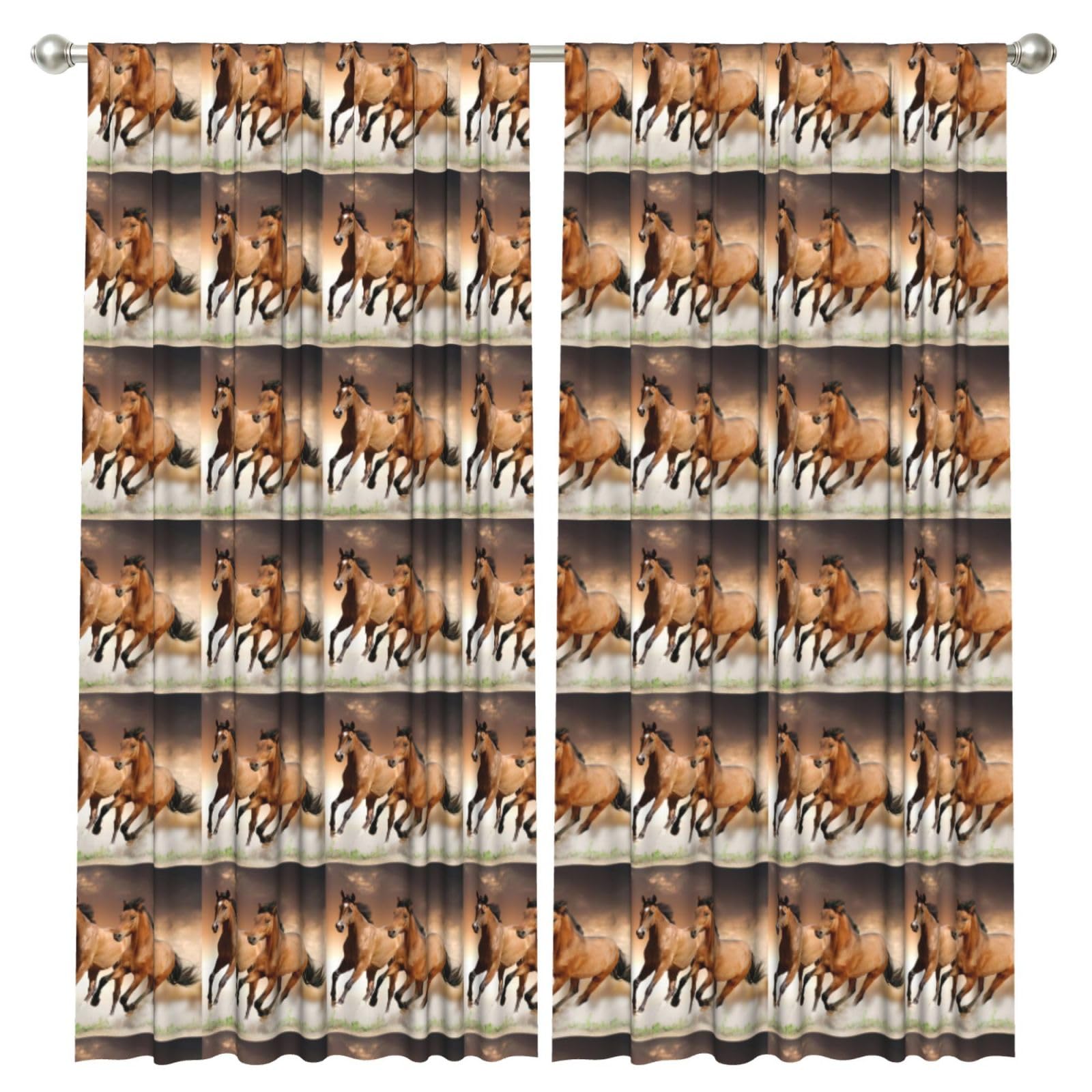 InOmak Horse Running Animal Wild, 2 Panels Window Curtains 52 x 84 Inch Blackout Curtains for Living Room Bedroom