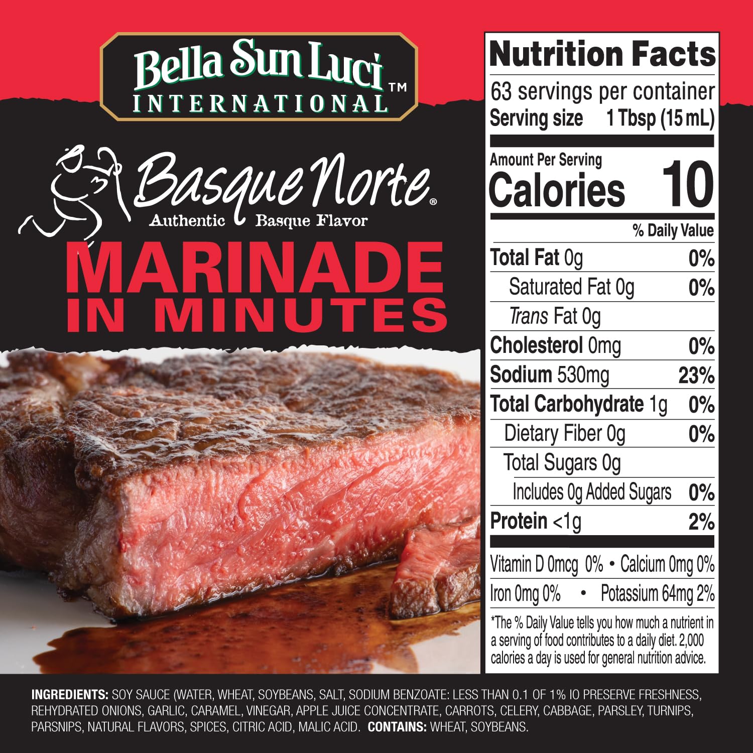 Bella Sun Luci Meat Marinade & Sauce, Bold Authentic Sauce for Beef, Pork, Poultry & Seafood, Ready-to-Use, Vegan, No Trans Fat, Gluten-Free (32oz, Basque Norte)
