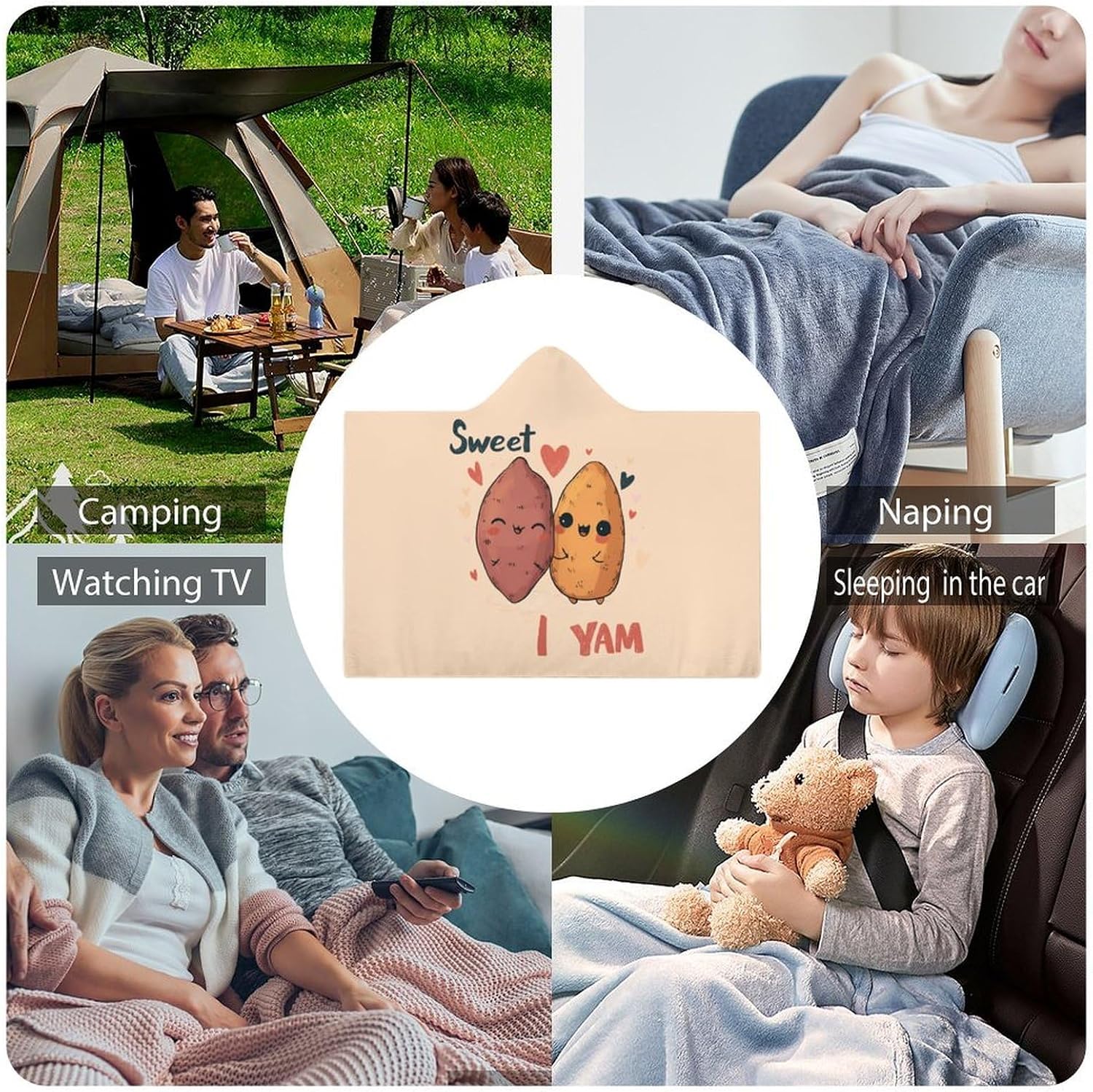 Sweet Potatoes I Yam Wearable Blanket Oversized Throw Cape | Cozy Hooded Blanket Gifts for Women Men