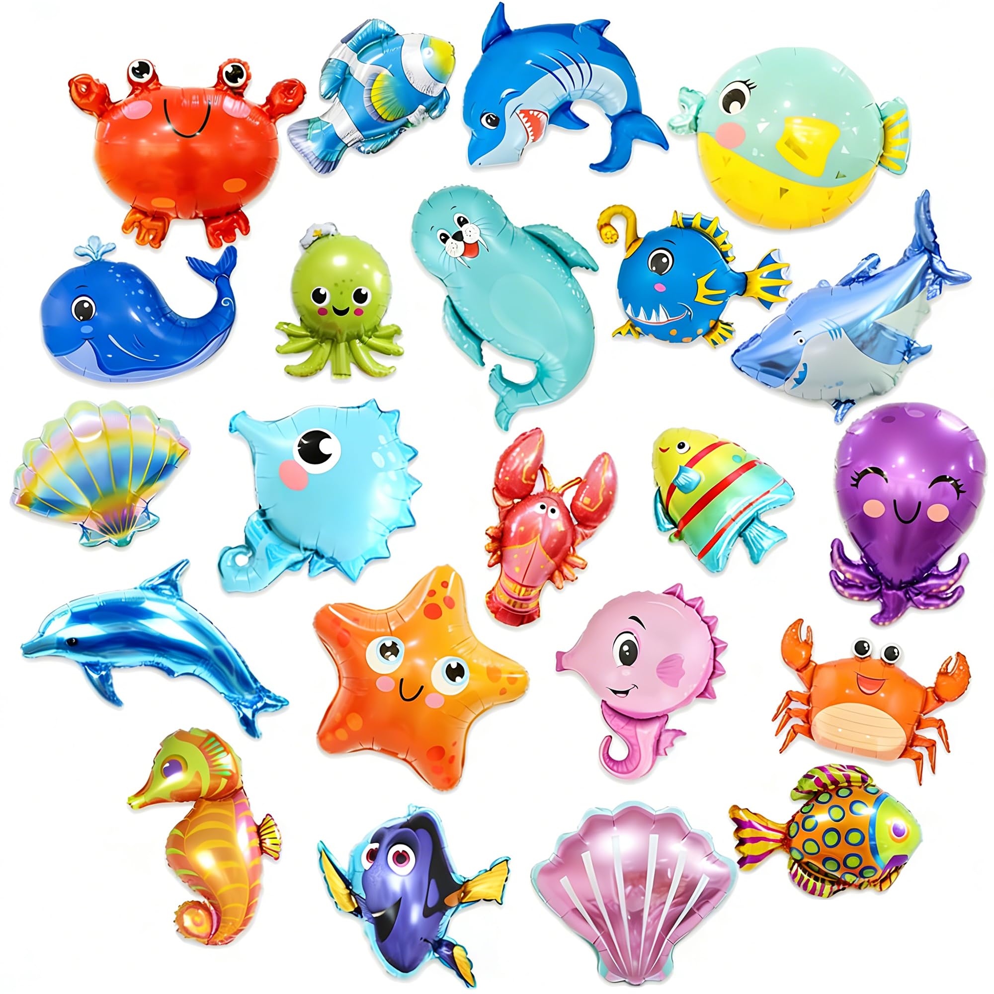 22PCS Mini Ocean Animal Foil Balloons, Under the Sea Party Decorations with Shark, Octopus, Mermaid Style Balloons for Birthday Party Bag Fillers