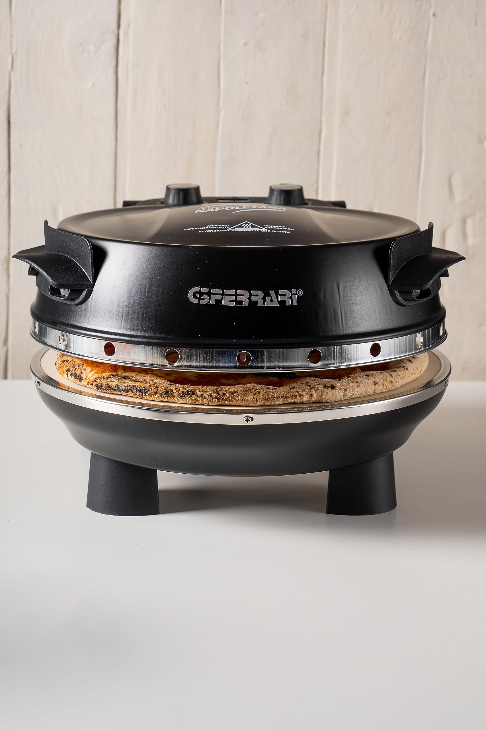 G3 Ferrari G10032 Pizzeria Snack Napoletana Forno Pizza Plus Evo, 1200 W, Double Pierre Réfractaire, diamètre 31 cm, Livre de recettes et palettes inclus, Noir