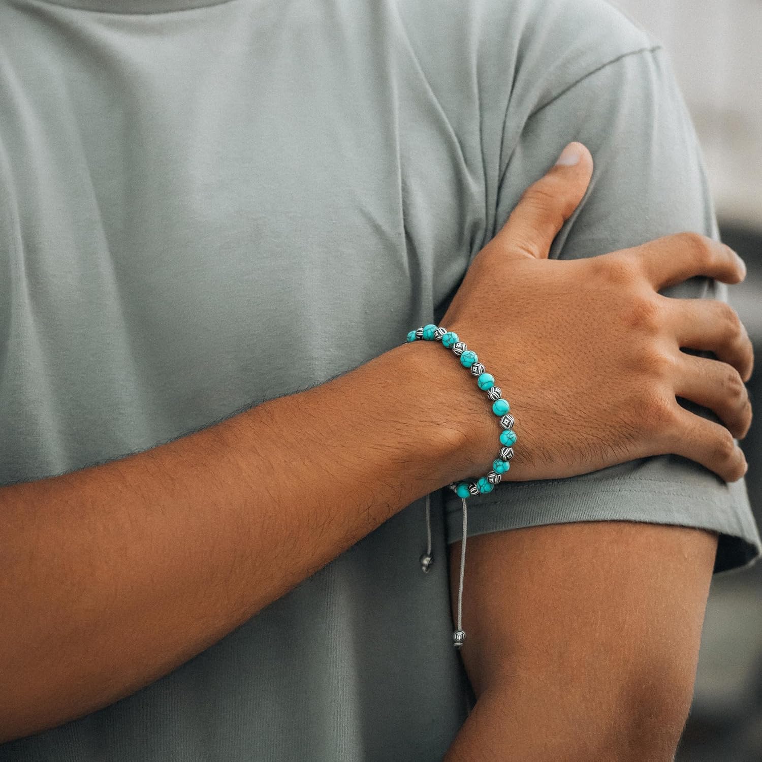 RTZN® Mens Turquoise Bracelet – Premium Handcrafted Western Turquoise Bracelets for Men – Adjustable Turquoise Beaded Bracelet - Image 2