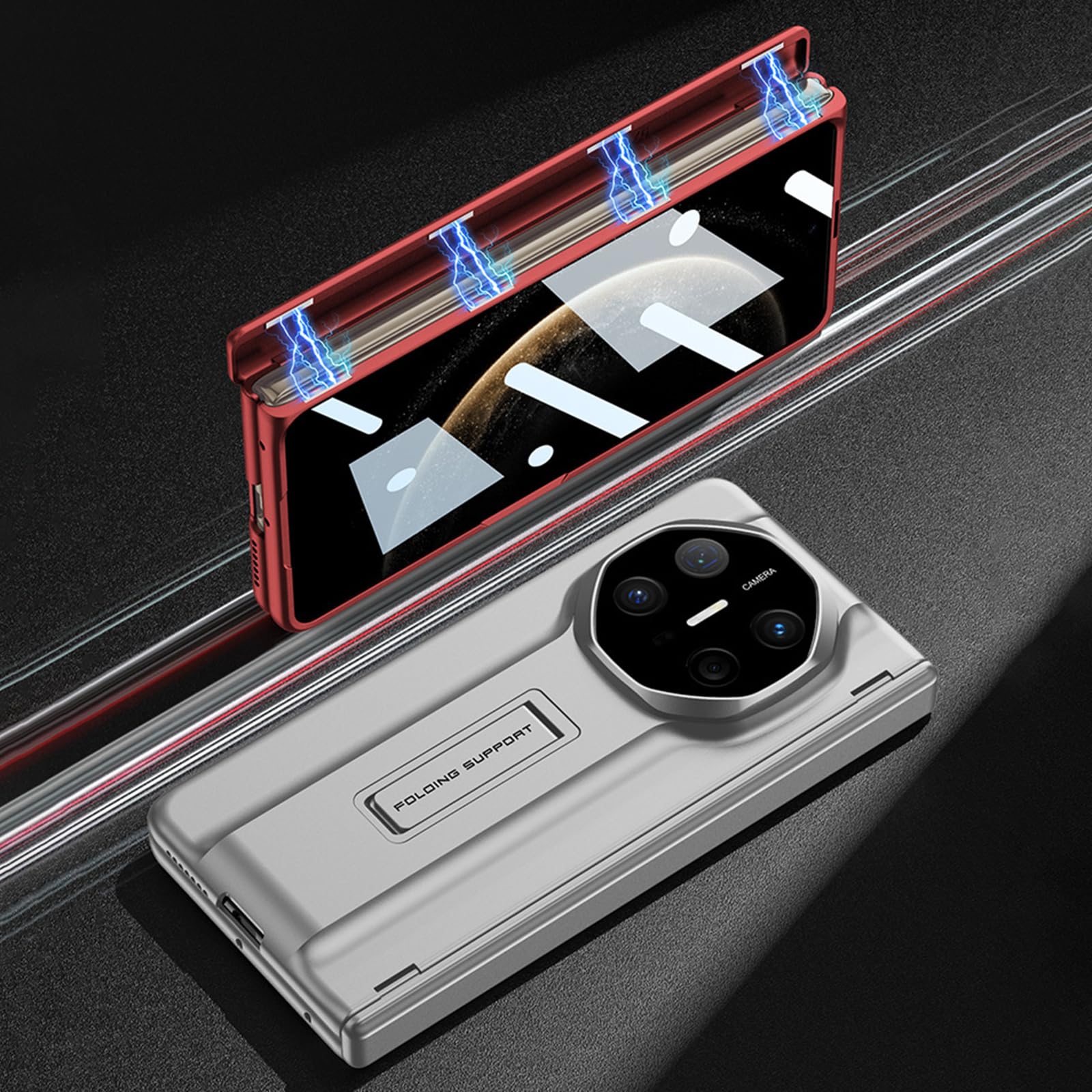 Smukłe etui do Huawei Mate X6, luksusowy biznesowy PC matowe etui z podpórką, kompleksowa ochrona obiektywu zawiasowego, biała, Mate X6