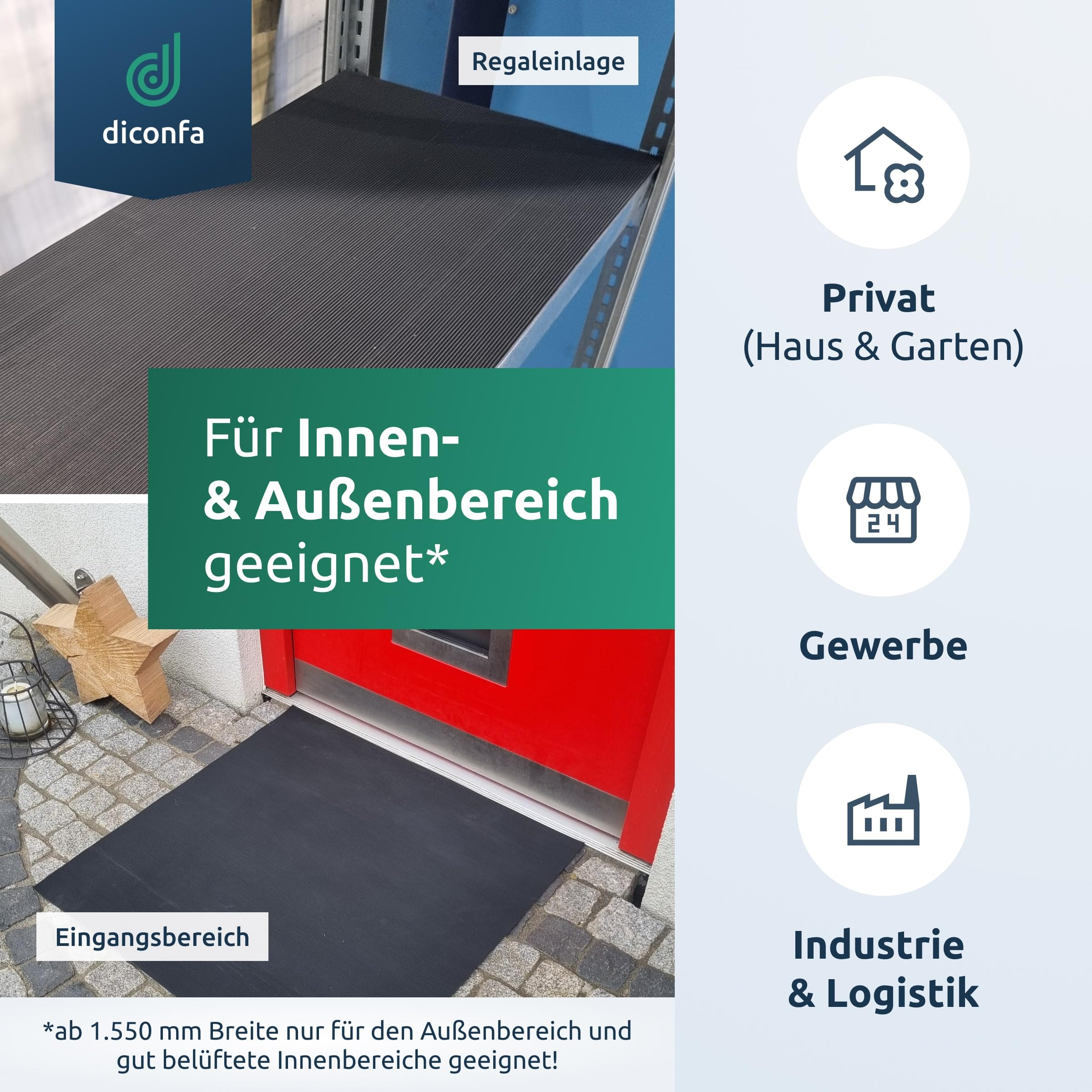 diconfa Feinriefenmatte Gummimatte 3mm stark - BREITE 0,1m bis 2m - LÄNGE 0,05m bis 10m - Auswahl 1m x 1,5m (1000mm x 1500mm) - Feinriefe Gummi Antirutsch Rillenmatte Meterware rutschfest