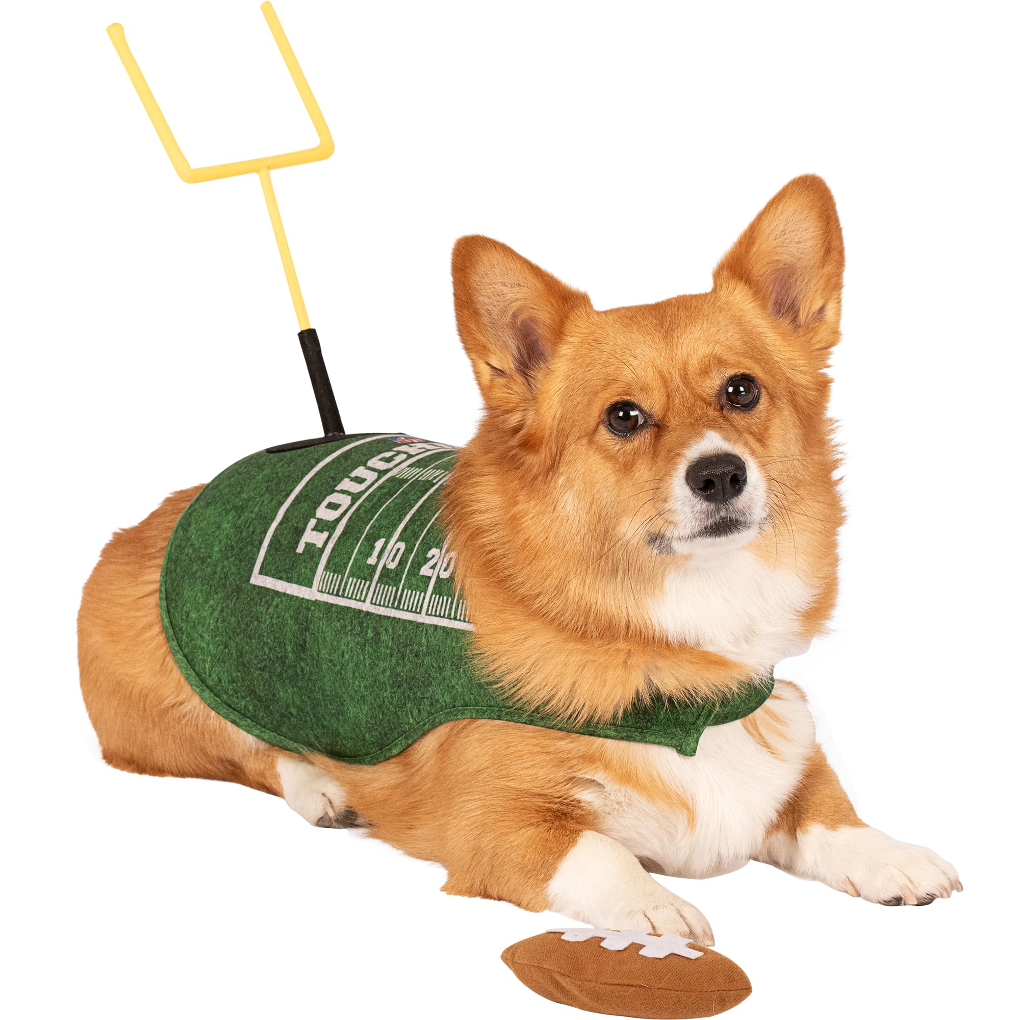 NFL Officially Licensed Touch Down Dog Costume by MODERN HERO Includes 2 pc Set - Bodysuit with Goal Post and Soft-Toss Football (Large)