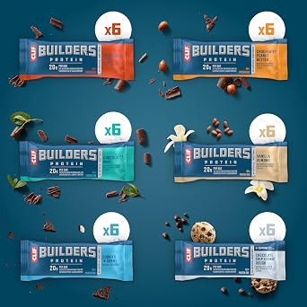 CLIF BUILDERS Protein Bars, Variety Pack, 6 Flavors, 20g Protein, 18ct | 20g Plant Based Protein, No Artificial Sweeteners, Gluten Free, Non-GMO, Low Glycemic, No High Fructose Corn Syrup