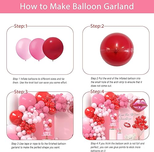 Miniatura 6 de Kit de arco de guirnalda de globos para el día de San Valentín, color rosa macarrón, globos retro rosa y rojo, globos de labios de corazón para el