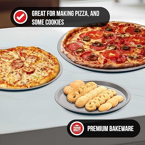Miniatura 5 de Bakken- Swiss Juego de bandejas para pizza de 3 piezas, revestimiento de cerámica gris, antiadherentes, redondas de acero para pizza, aptas para