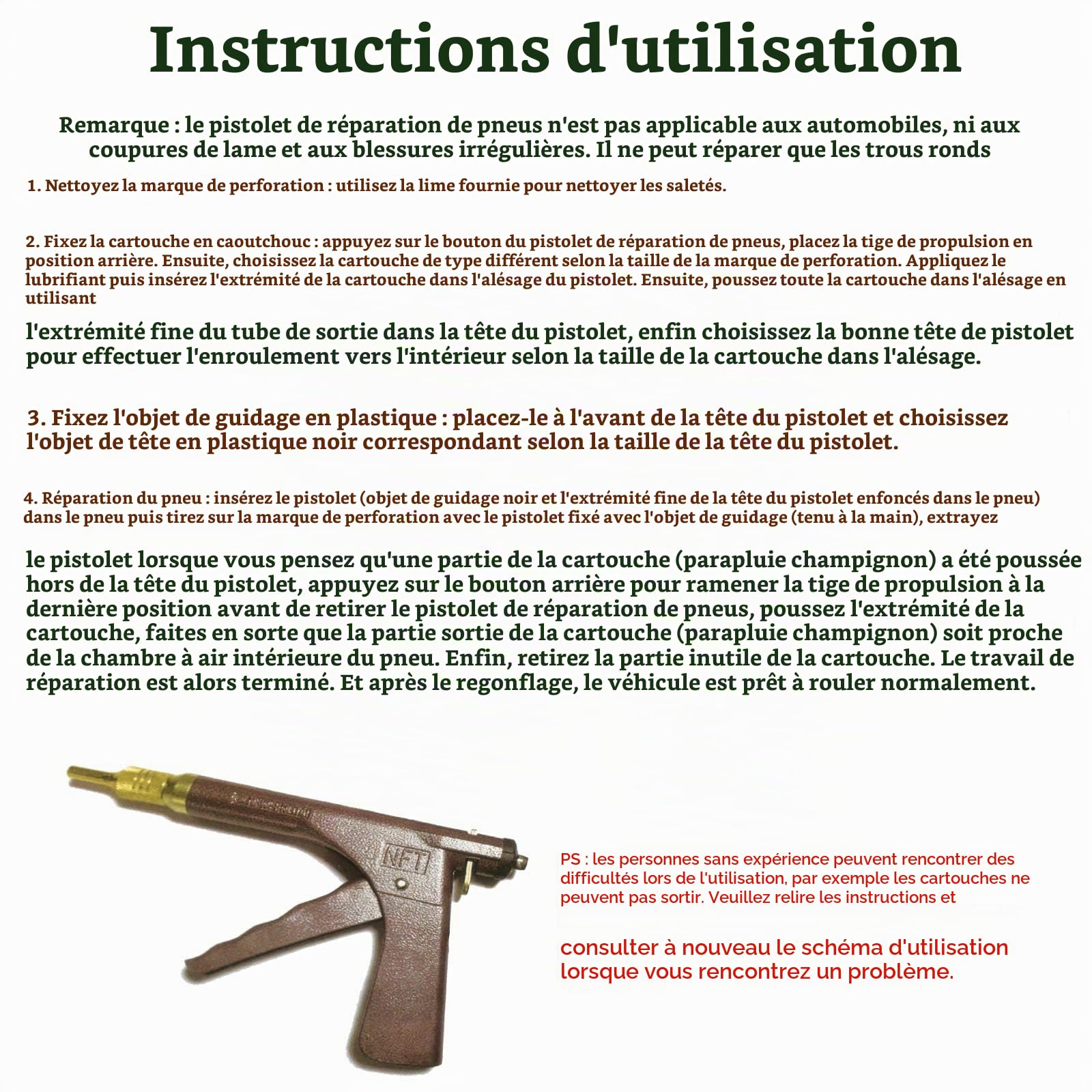 Kit de Réparation de Pneu sans Chambre à Air avec Boîte de Rangement pour Bouchons Fixation de Pneu à Trou Rond