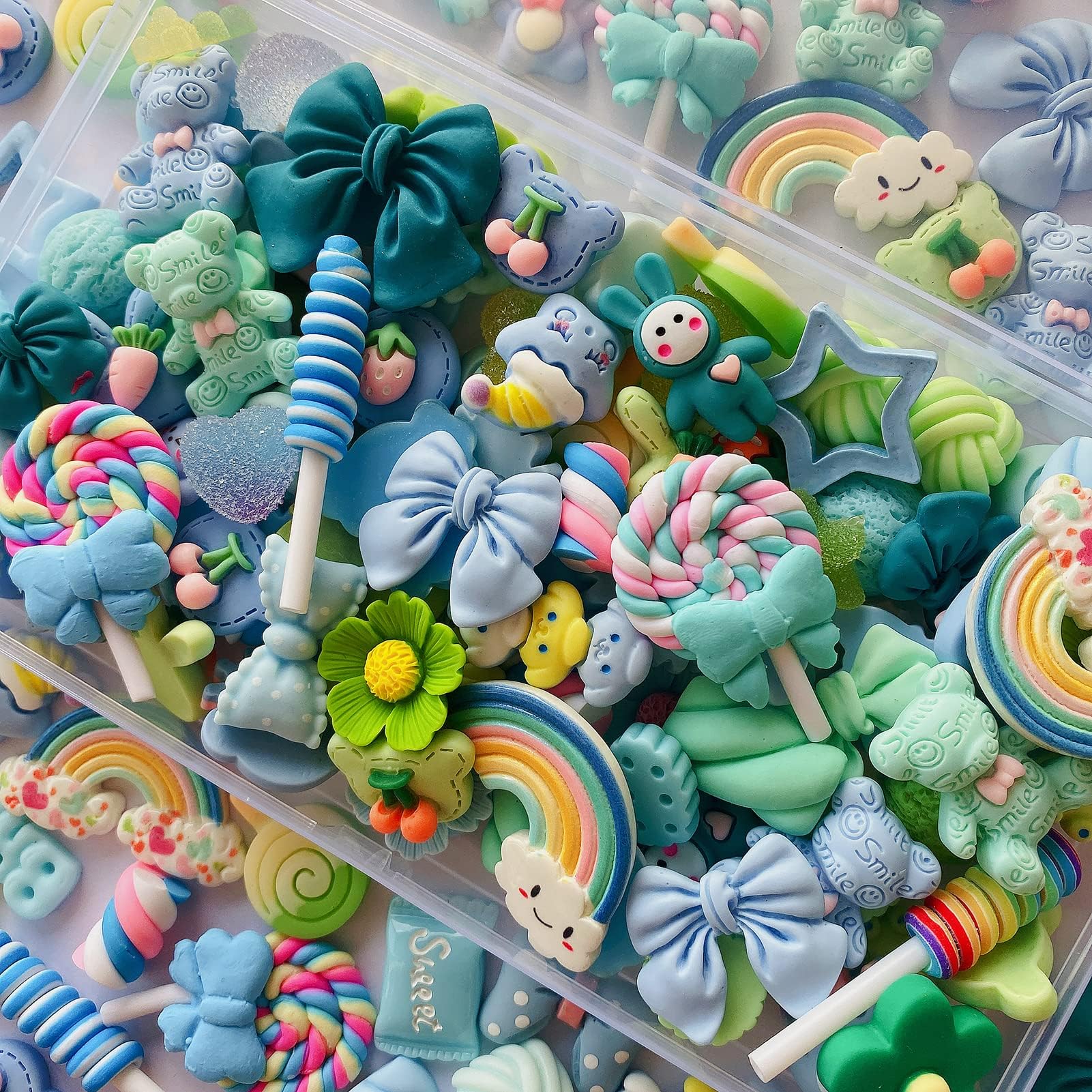 FULUSODO 60pcs Blue Bulk Mixed Resin Cute Set Ornament Scrapbooking