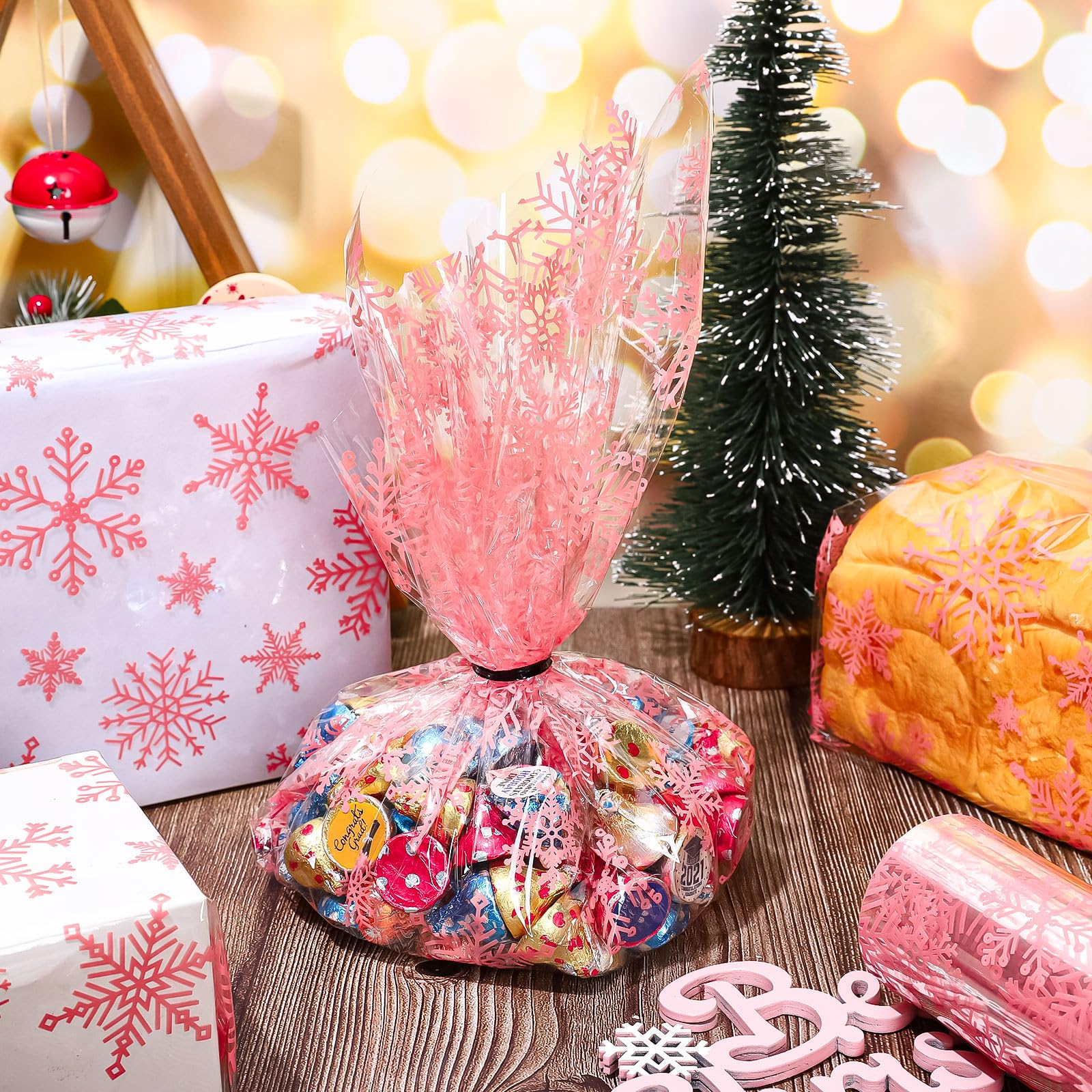 Cellophane Wrap Christmas Snowflake Stars Ultra Clear Wrapping Paper Roll 40cm X 30m Florist Packing Heavy Duty Wrap For Christmas Gifts Hamper Basket Craft, 2.5 Mil Thickness