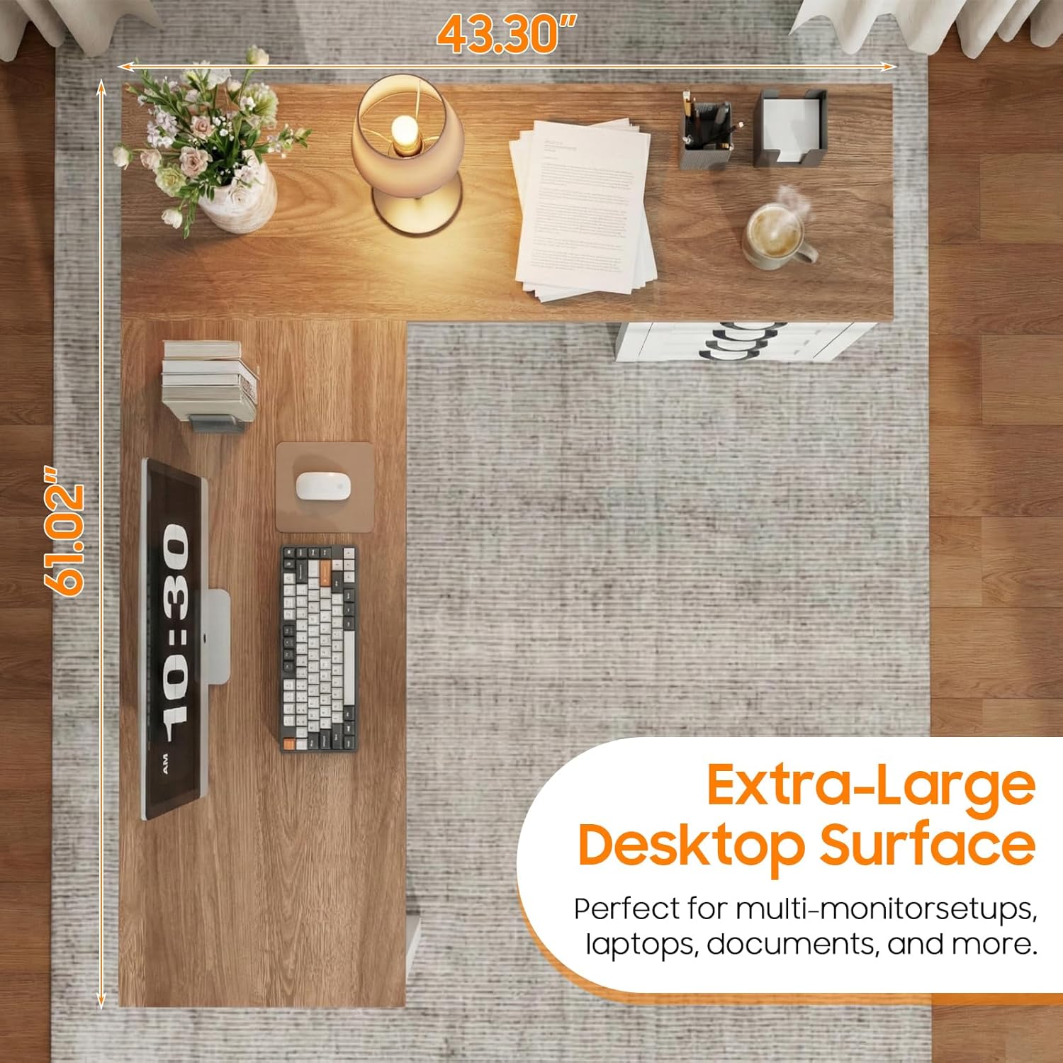 Vabches 61”Farmhouse L Shaped Executive Desk with Drawers, Corner Computer Desk with Mobile CPU Stand, Wood Writing Computer Desk for Study,Work