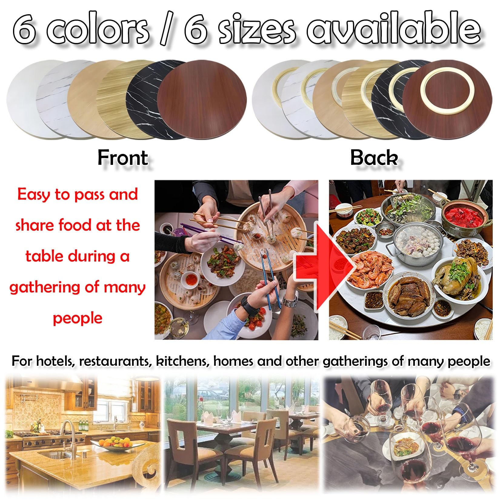 Lazy Susan - Bandeja giratoria silenciosa de madera de 360° - Bandeja antideslizante para mesa de comedor, plato redondo para servir, plato giratorio grande con rodamientos lisos