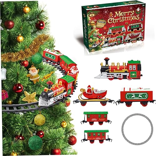 Juegos de trenes de Navidad para alrededor del árbol, juego de tren eléctrico para árbol de Navidad con música y luz, trenes modelo para niños