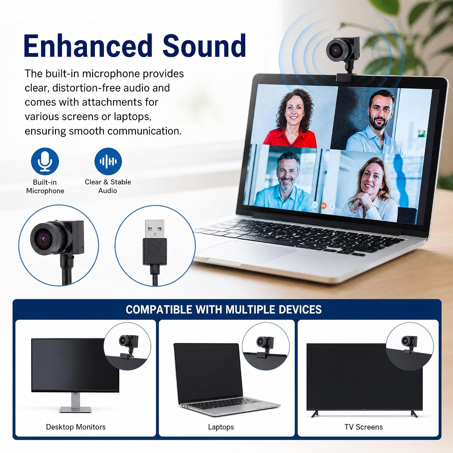 Center Webcam 1080P 2MP HD Pixels Built in Microphone Compact USB Computer Eye Contacting Webcam for Laptop