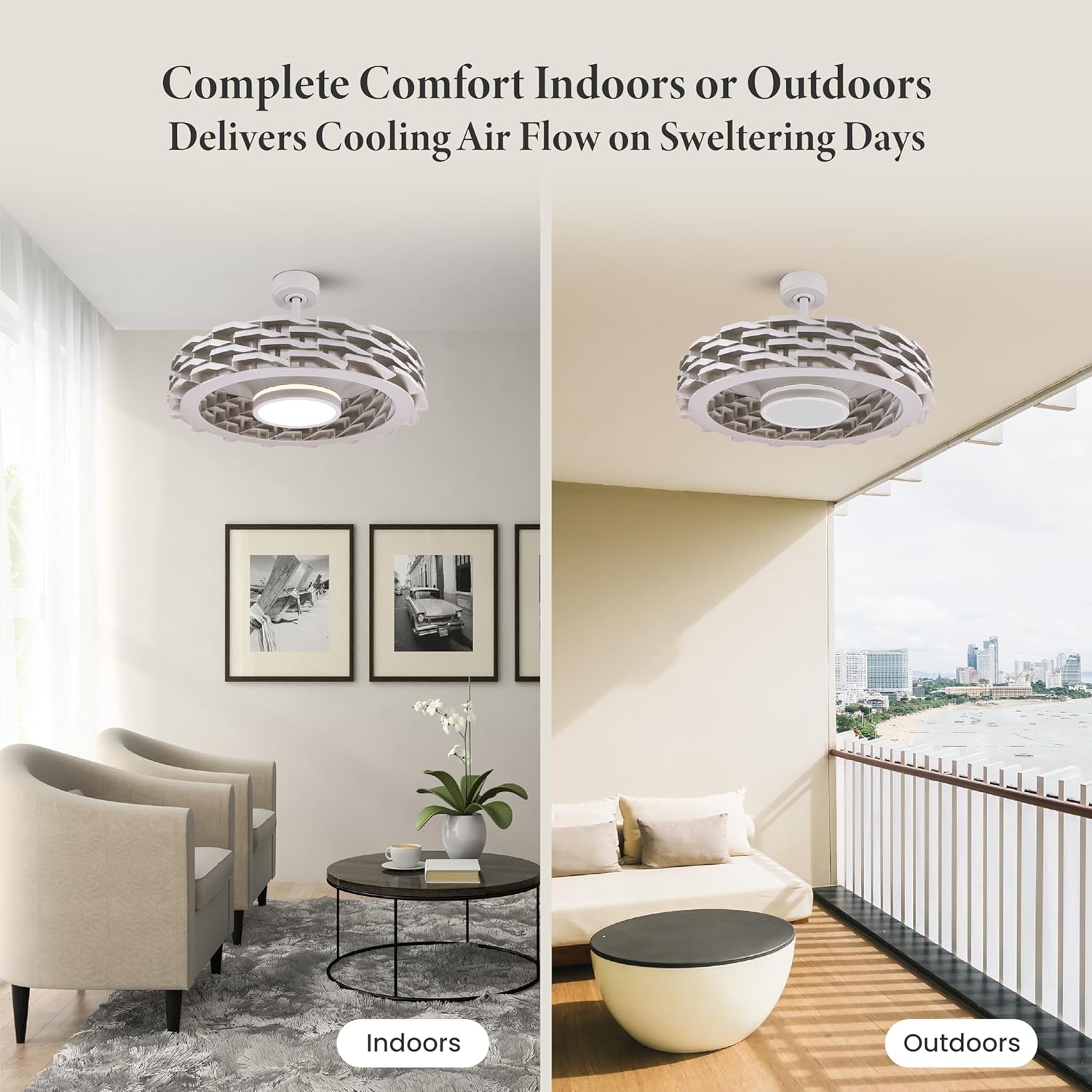 Bladeless Ceiling Fan with Lights & Remote – LUMIO 28" Low-Profile Downrod or Flush Mount Ceiling Fan with Lights for Bedroom & More – Dimmable LED, Night Light & Wi-Fi Connect, White