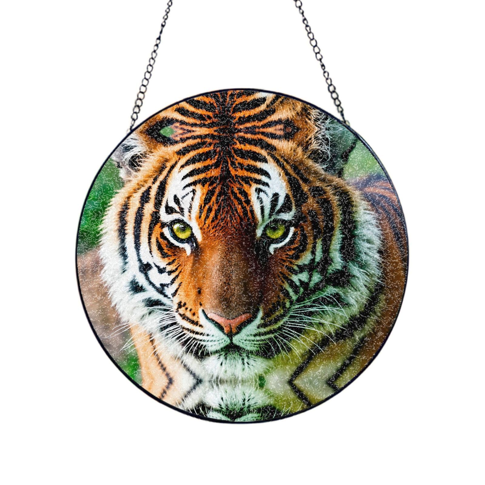 Poezjzw Stained Glass Window Hanging - Tiger Sun Catcher For Door Garden Home Decor Christmas Mother'S Day Birthday Gifts 4in（10cm）