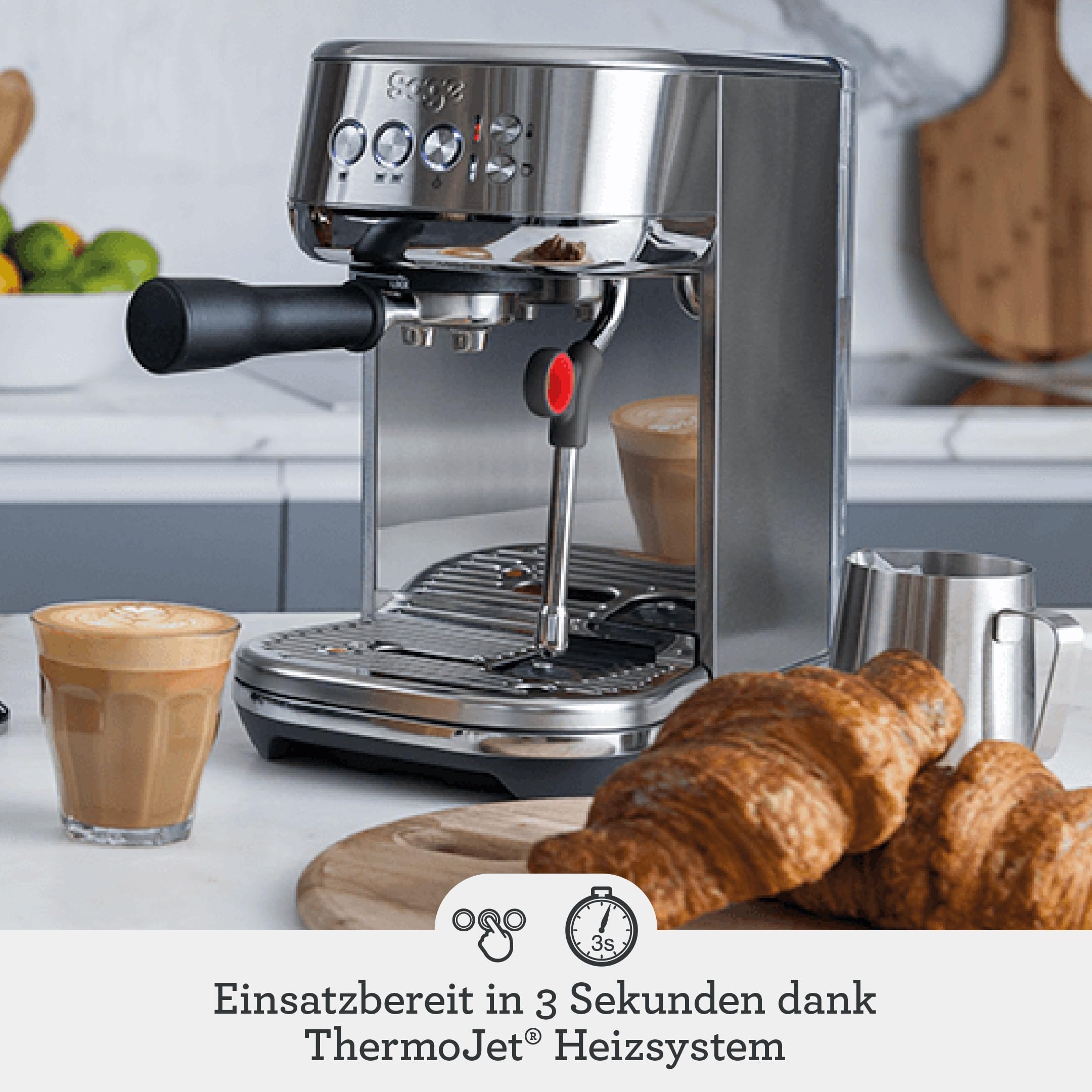 Sage - The Bambino Plus - Kompakte Kaffeemaschine mit automatischem Milchaufschäumer - 9 Bar, 1,9 l Wassertank - Siebträgermaschine - 3 Einstellungen für Textur & Temperatur - Schwarzer Edelstahl