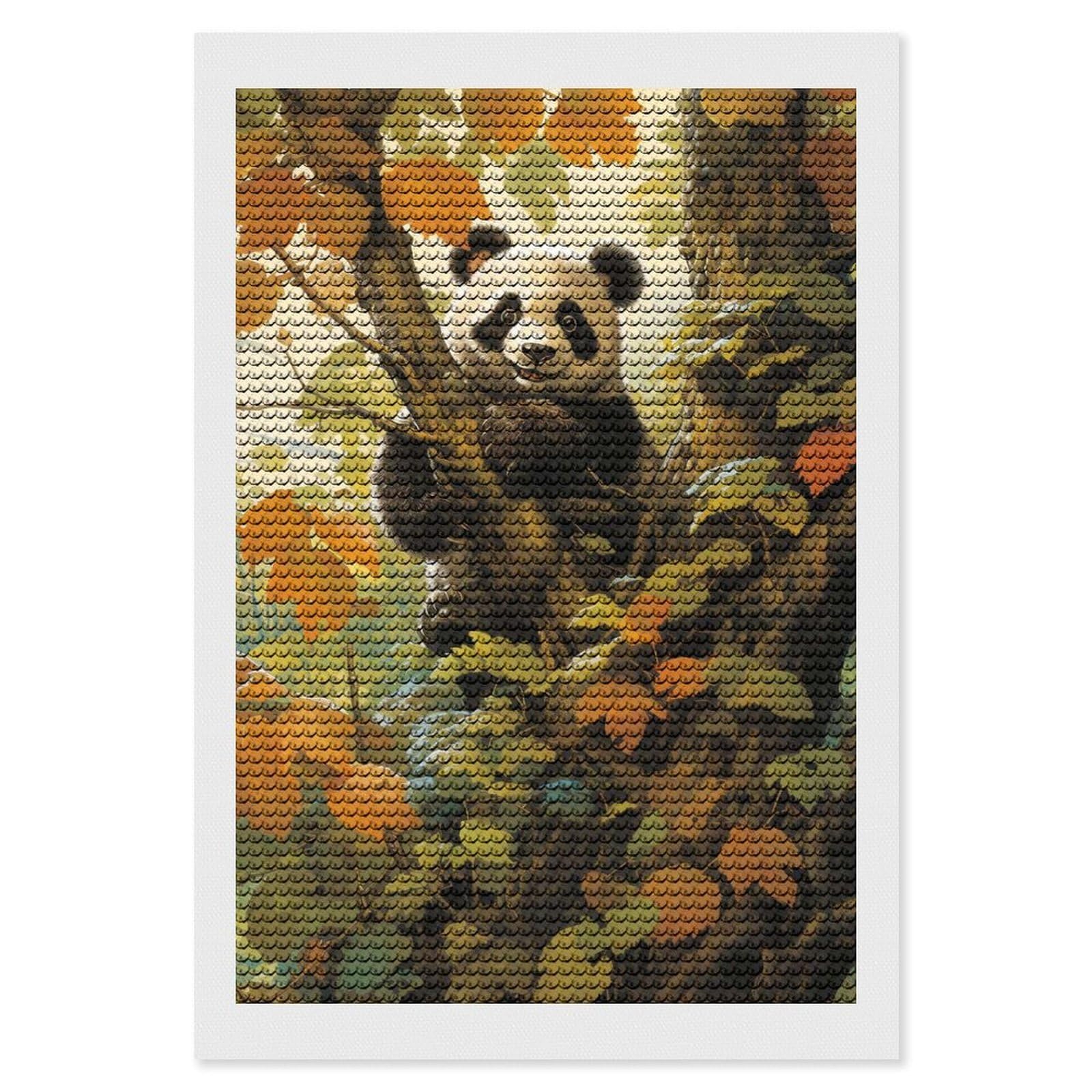 Junmoney Panda DIY Diamond Art Canvas Kit 8"x12", Winter Craft, Mindful Craft Project, Aesthetic Room Decor, Decor Project