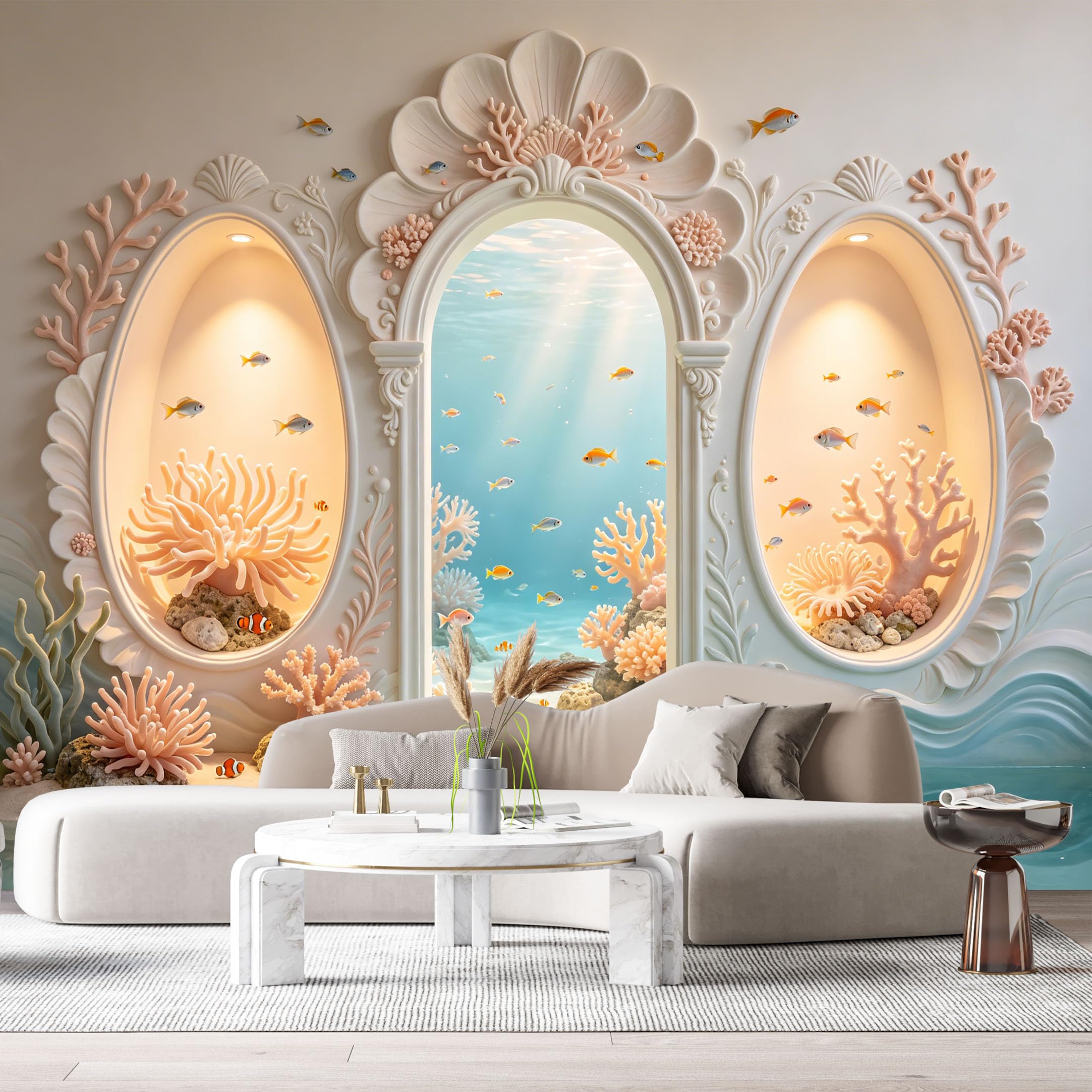 Custom Size Wall Murals Ocean Marine Underwater Grotto 3D Trompe L'Oeil SelfAdhesiveWall Fabric Removable Wallpaper Wall Decor for Living Room Bedroom Bathroom