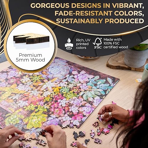 Miniatura 2 de ZenChalet Garden Succulents - Rompecabezas de madera prémium de 1000 piezas para adultos, piezas de forma única con construcción de madera duradera,