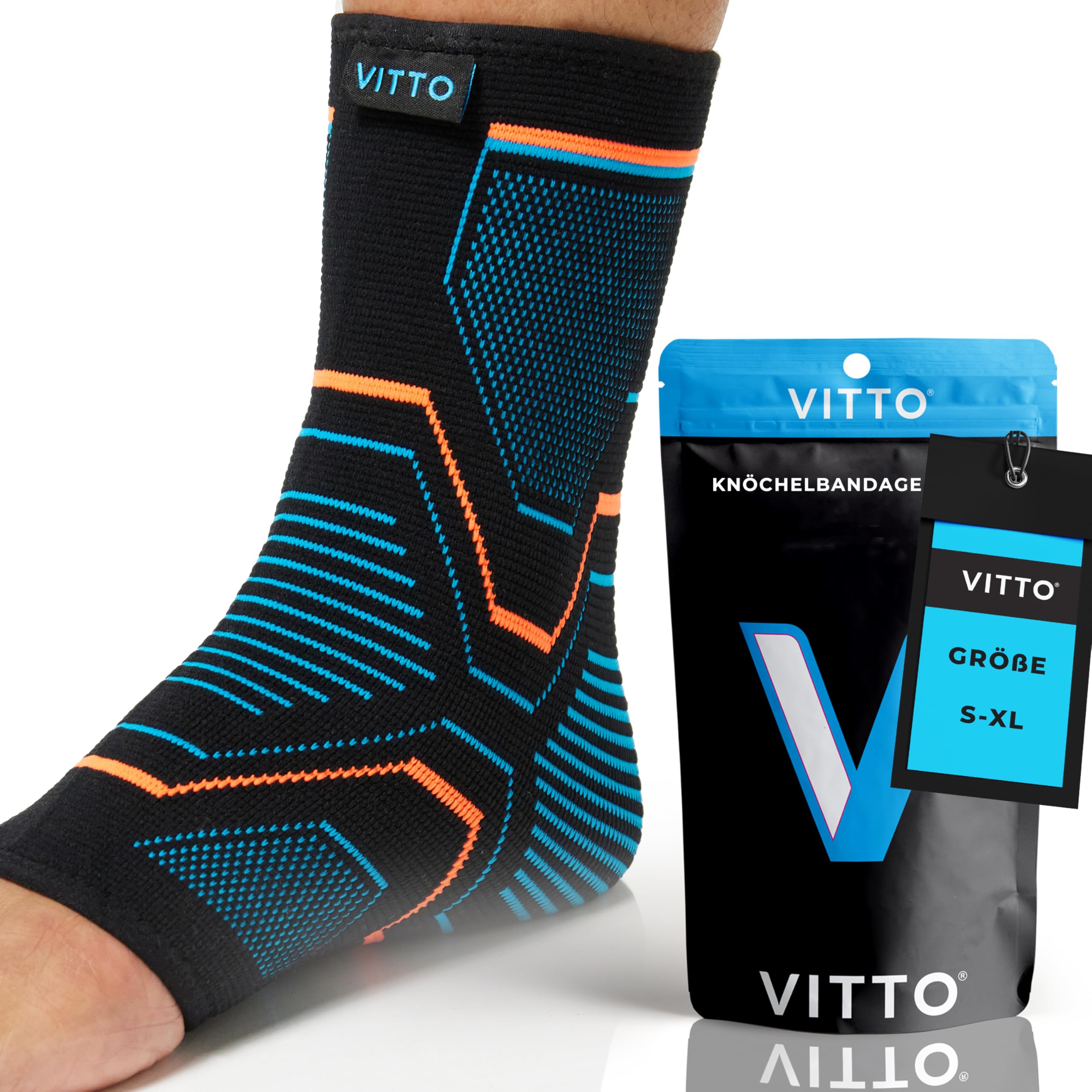 VITTO Sprunggelenkbandage, Fußbandage bei Bandschäden, Schwachen Gelenken, Verstauchtem Gelenks und Arthritis