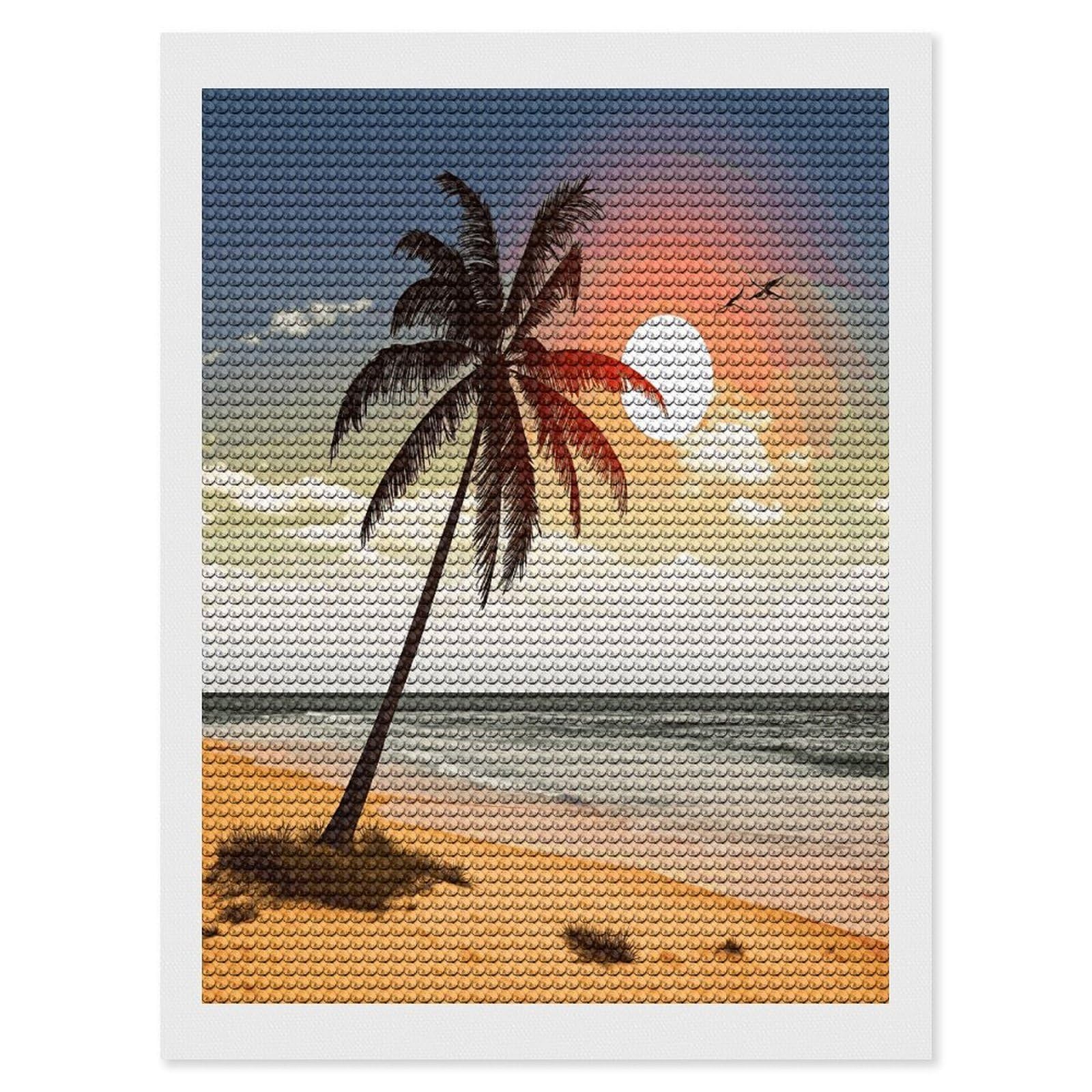 JTREHY Palm Tree on Beach Diamond Art Kits Personalized DIY Round Diamond Painting Kits for Beginner Full Drill Diamonds Dots Paintings for Adults Gem Art Crafts Home Decor