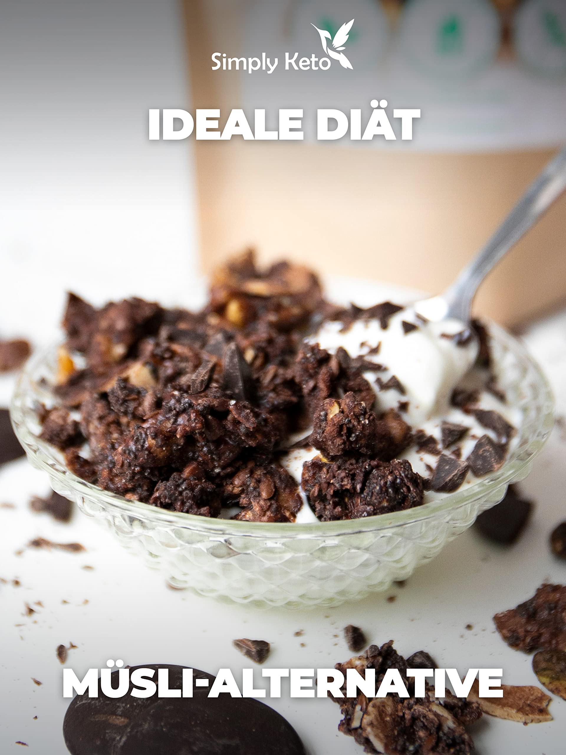 Simply Keto Muesli crujiente de chocolate - Muesli bajo en carbohidratos sin azúcar - 250g Delicioso Muesli Keto para un desayuno perfecto - Paleo y Vegano - Sin soja, lactosa y gluten - 250g