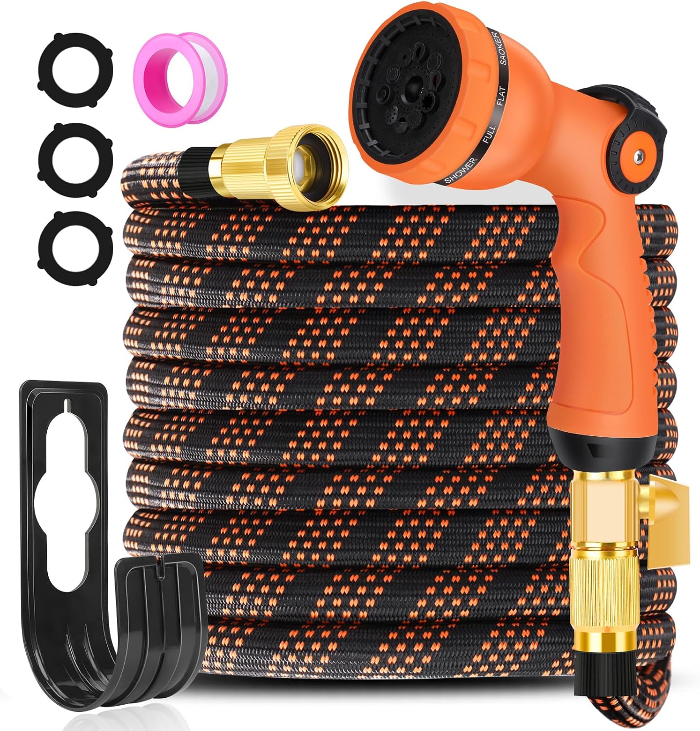 BABADU Garden Water Hose 25FT - Non-Expandable Lightweight Flexible Hose with 10 Modes Adjustable Nozzle, Kink-Free, Leak-Proof 3/4" Solid Brass Connector for Garden, Lawn, Car, RV