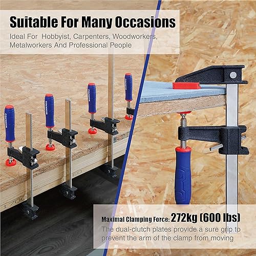 Miniatura 8 de WORKPRO Juego de abrazaderas de barra de acero de 6 pulgadas, paquete de 2 abrazaderas de barra estilo embrague de liberación rápida con garganta de