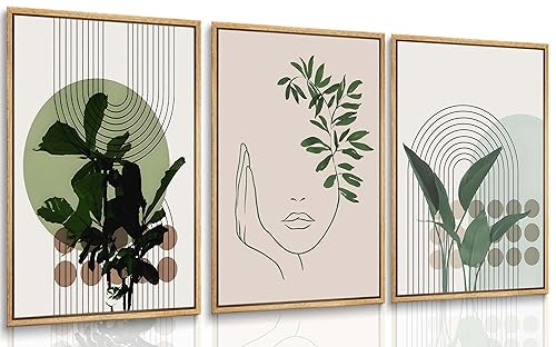 FJKLRP 3pcs Boho Wall Art Abstract Line Art Color Canvas