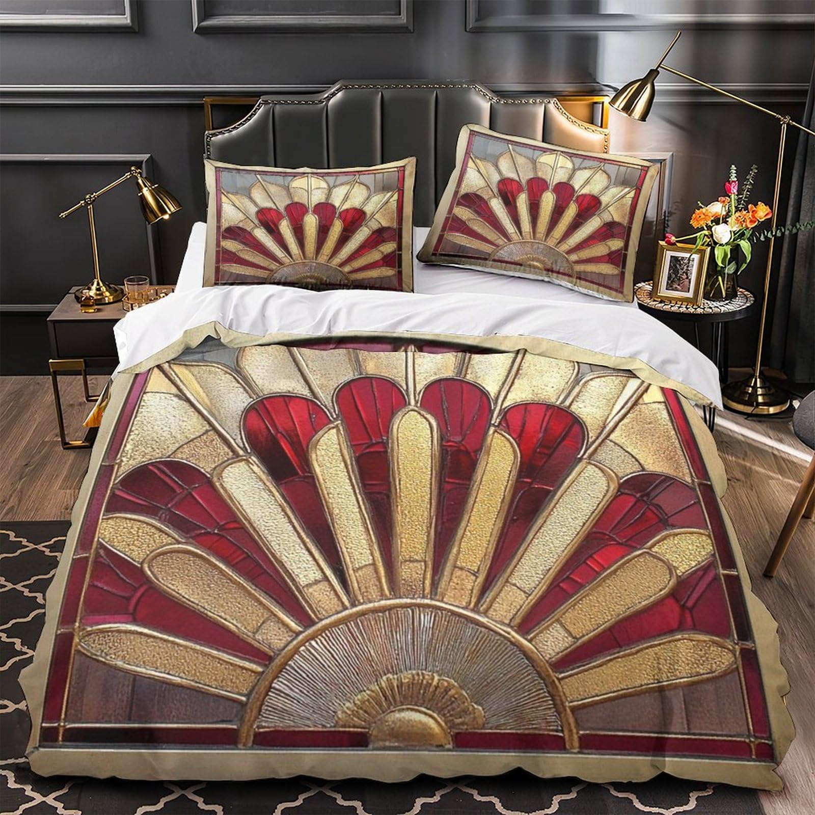 Housse de couette respirante Art Déco parure de lit microfibre résistante avec fermeture éclair