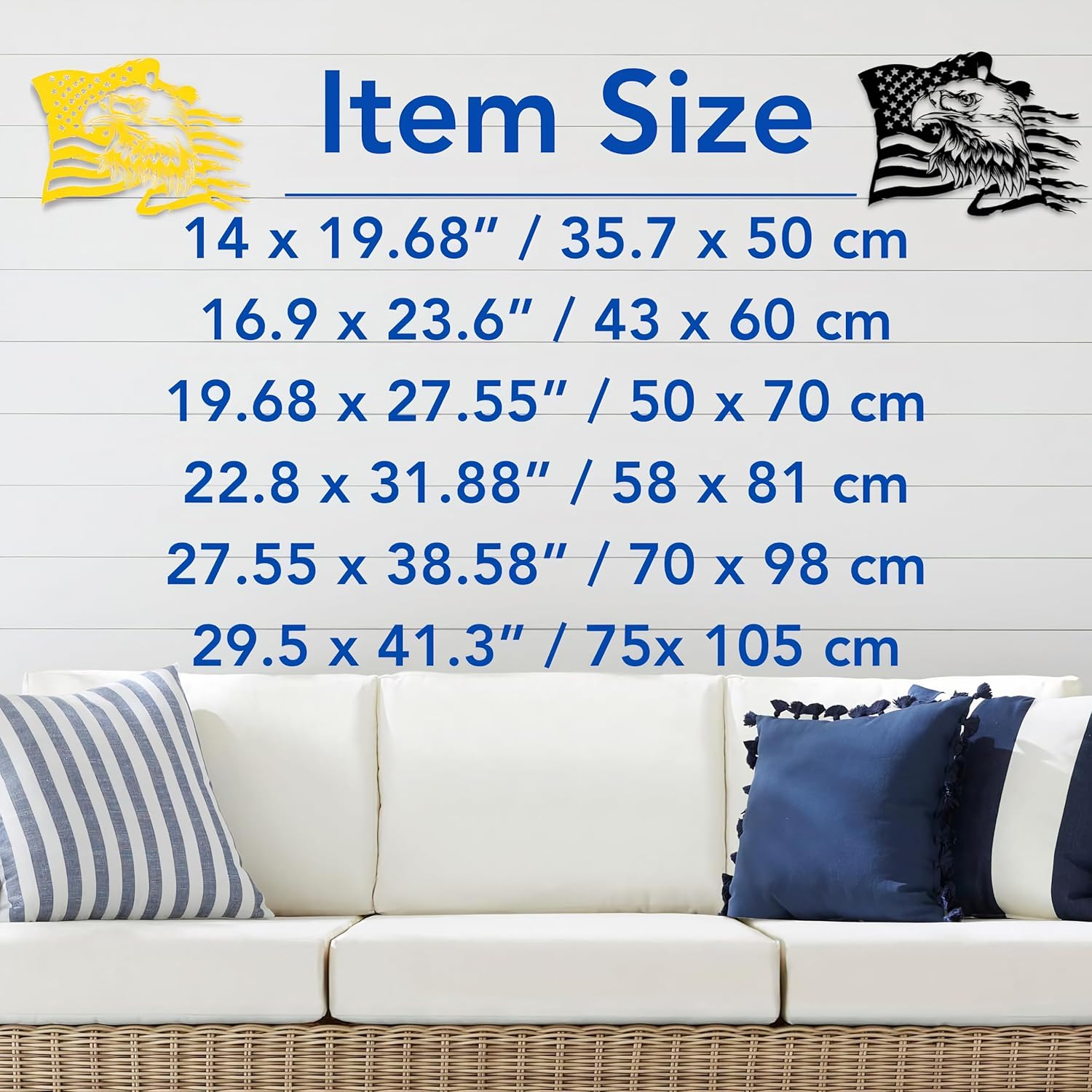 USA Bald Eagle Metal Wall Art, Large Eagle American Flag Metal Wall Decor, Fourth of July Independence Day Flag, Veteran Patriotic Gift for Home, Living Room, Office Sculptures, 4th July Day Gift (23.6" x 16.9" / 60 x 43 cm)