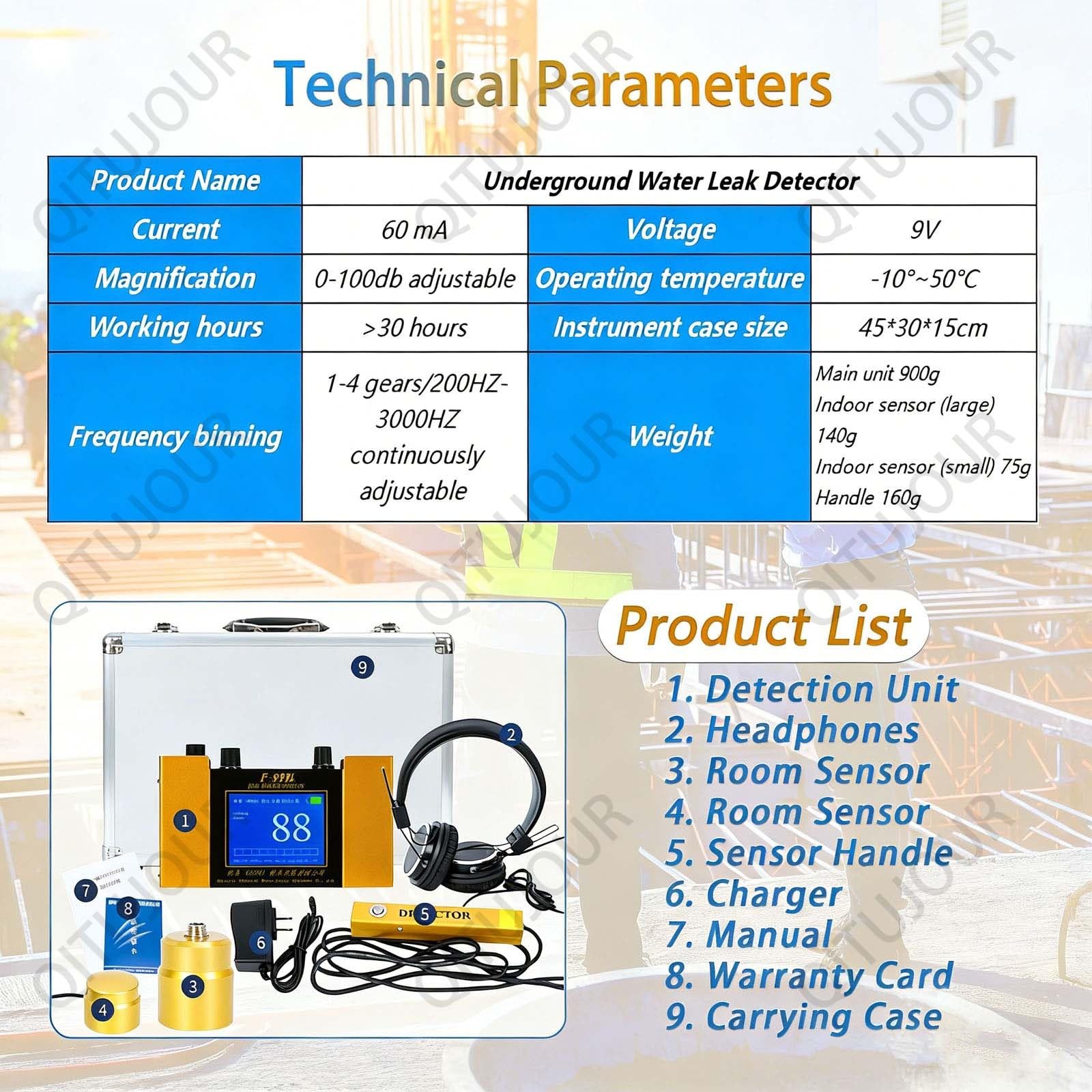 Detector digital de fugas de agua, sensor de alarma de agua con pantalla LCD, niveles de detección ajustables para tuberías y sótanos
