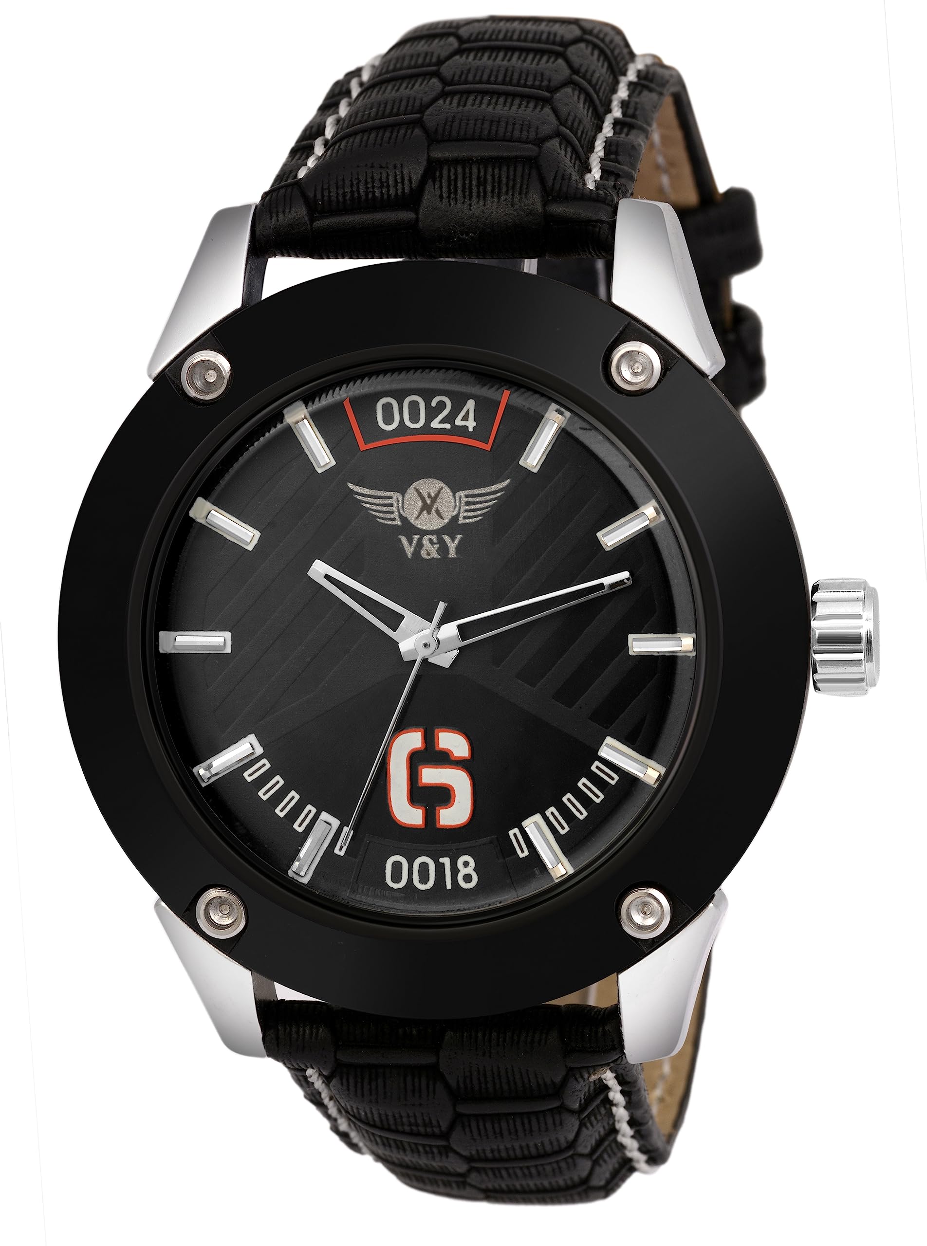 V&Y Mens Stainless Steel Analog Watch | Exclusive Plated Dial with Genuine Leather Strap | Round Bezel | Tang Buckle Wristwatch - Black Color (B0B1YZMD2K) Amazon Price History, Amazon Price Tracker