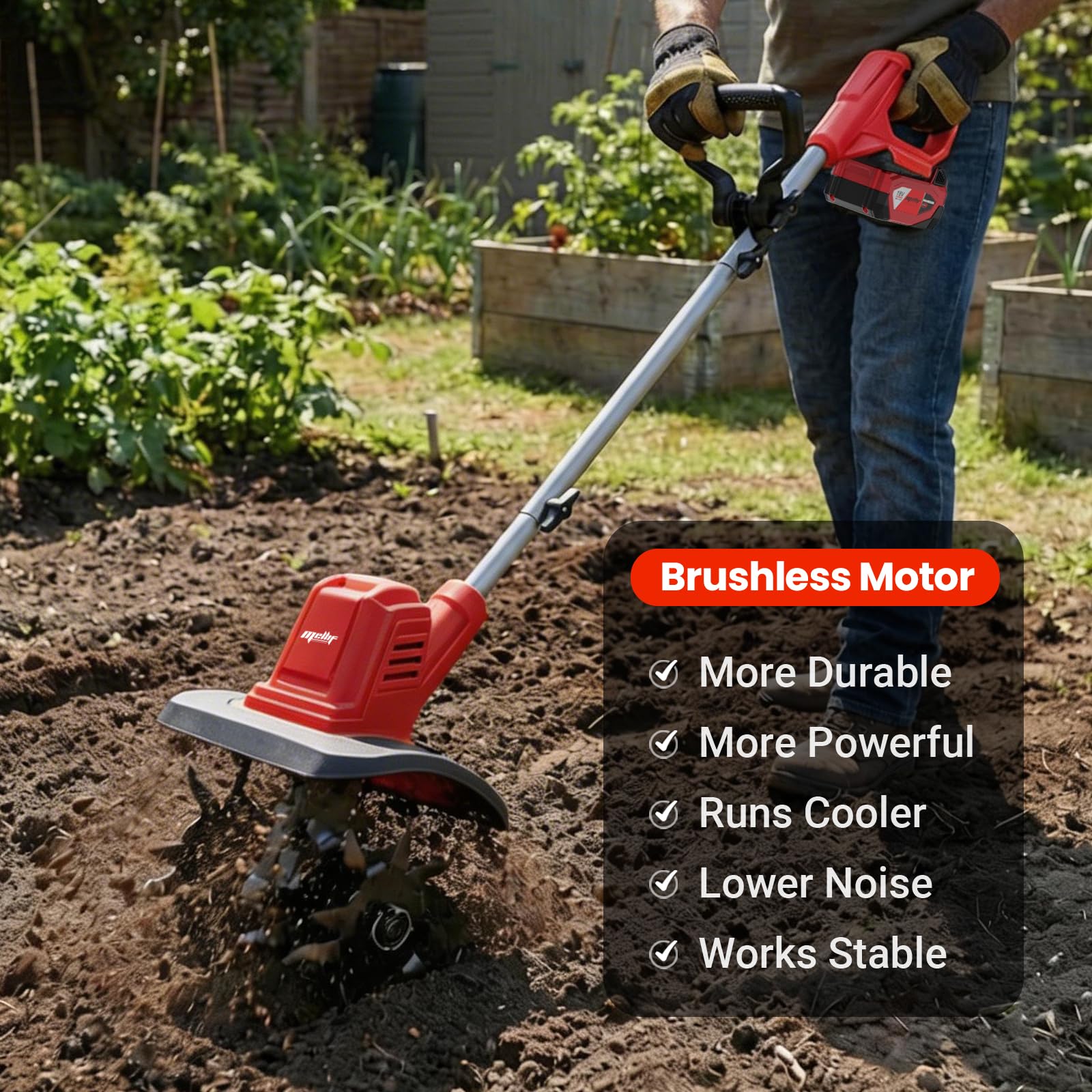 Cultivador de jardín inalámbrico sin escobillas compatible con batería Milwaukee de 18 V (solo herramienta), 10 pulgadas de ancho y 7 pulgadas de profundidad, mini aireador giratorio de 48 dientes