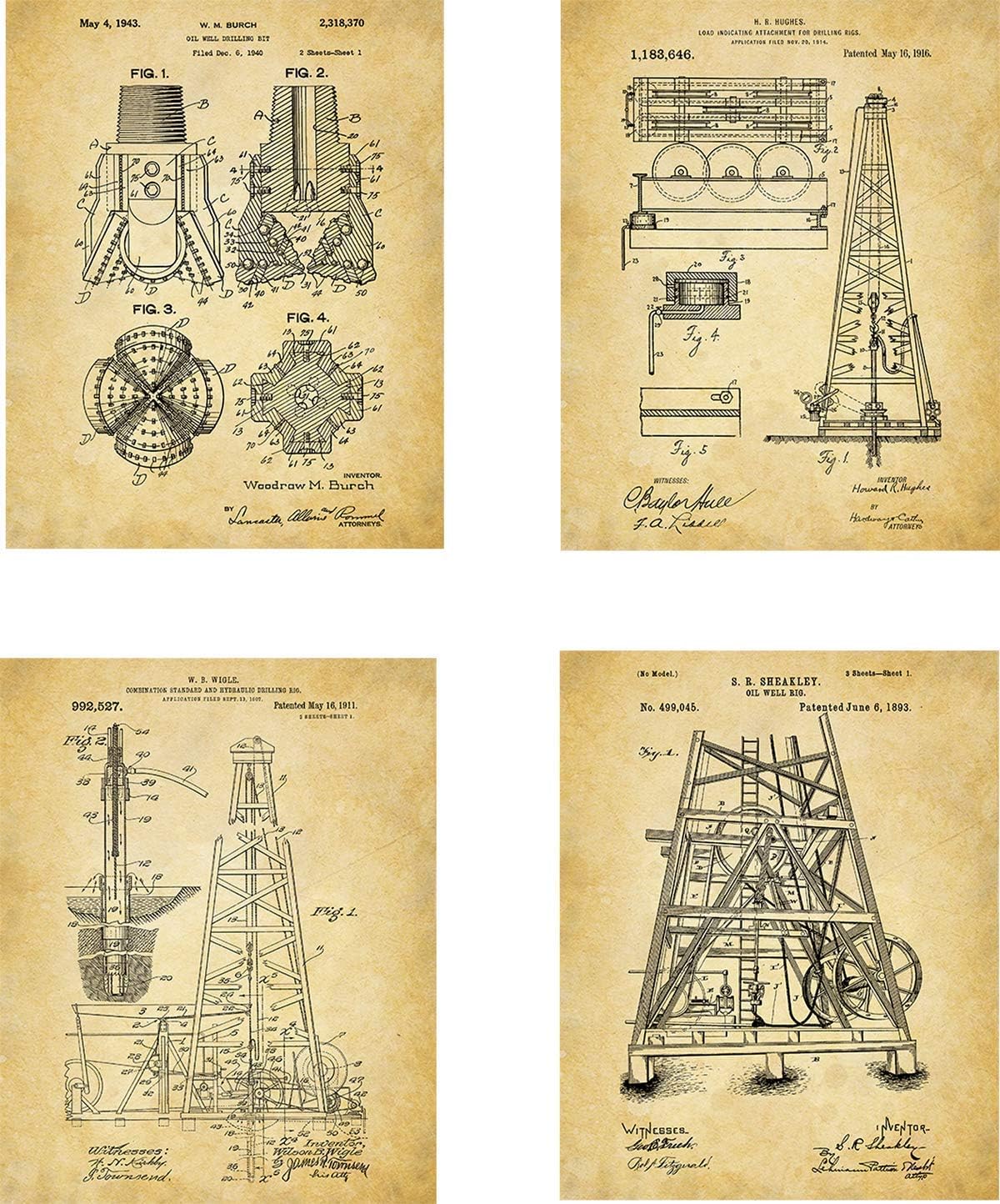 Oil Rig Patent Wall Art Prints - set of Four (8x10) Unframed - wall art decor