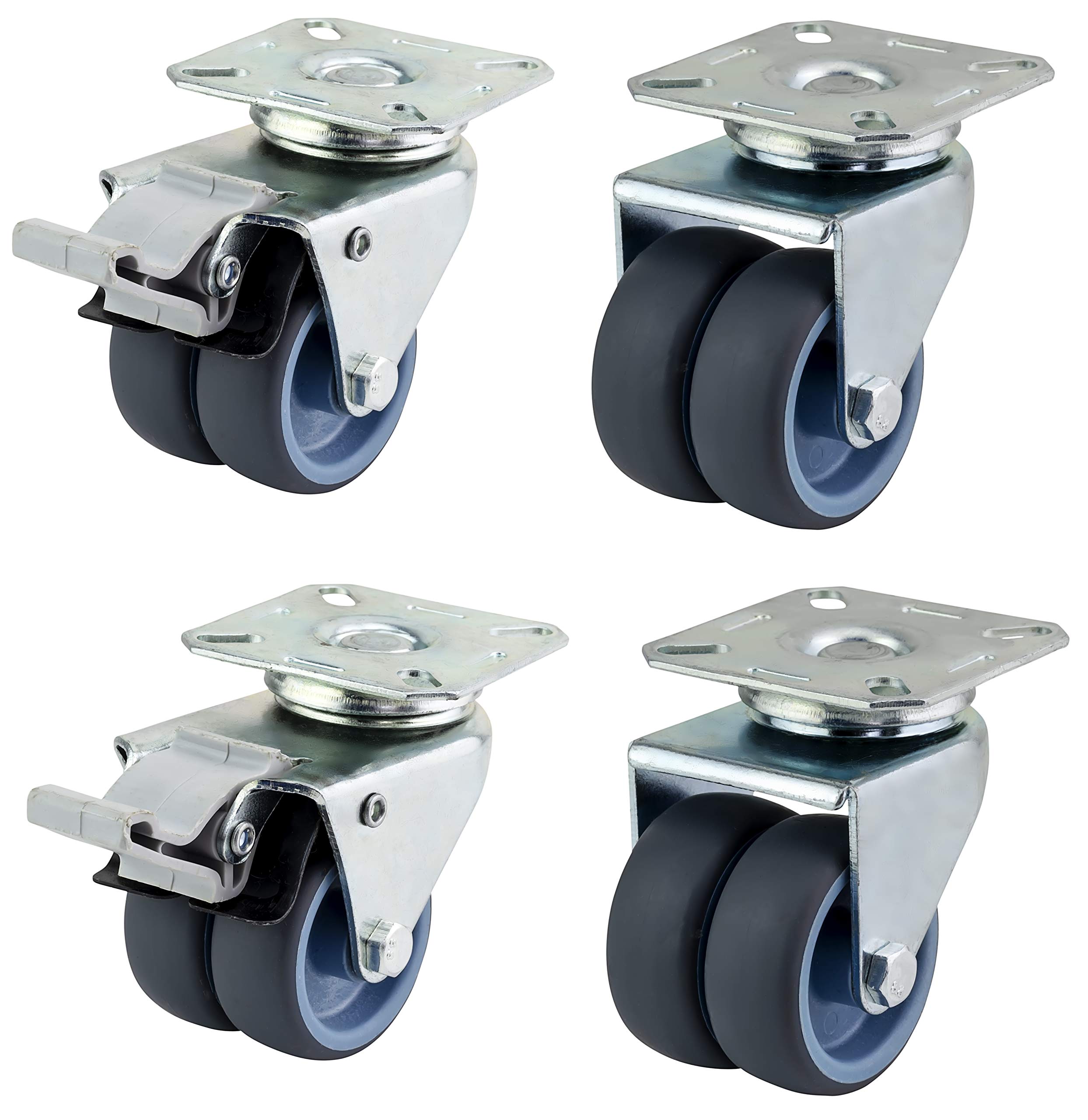 Buy Twin Wheel Non Marking Castors Casters with 50mm Wheels and Brakes