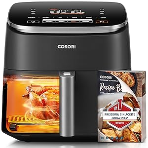 Cosori Freidora de Aire Turbo Blaze 6L, Air Fryer Interior Metálico Real, Motor DC Exclusivo, 46% Más Rápida, 30°C a 230°C, Adecuada para Asar Carne, Programas de Cocción Completos, 27dB Silencioso*