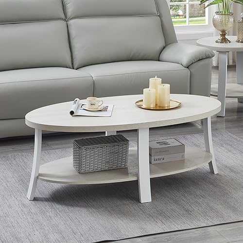Roundhill Furniture Anze Contemporary Oval Wood Shelf Coffee Table in