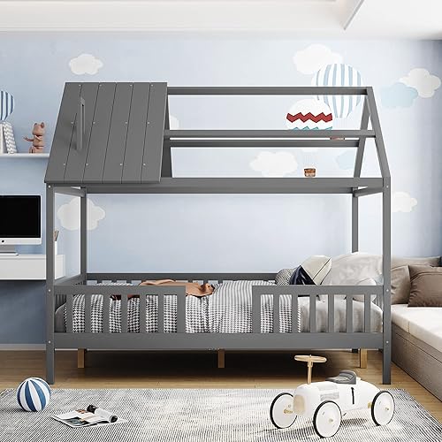 Miniatura 97 de MERITLINE Camas matrimoniales con nido para niños, marco de cama de madera para niñas y niños, cama matrimonial con techo, no necesita somier Azul +