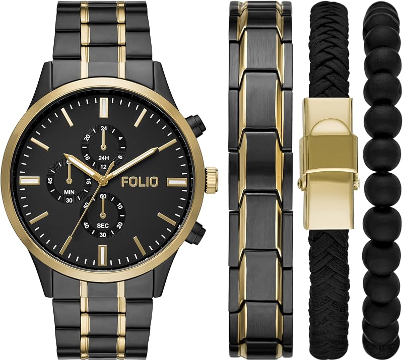 Set de regalo de reloj, pulsera y accesorios en tono para hombre