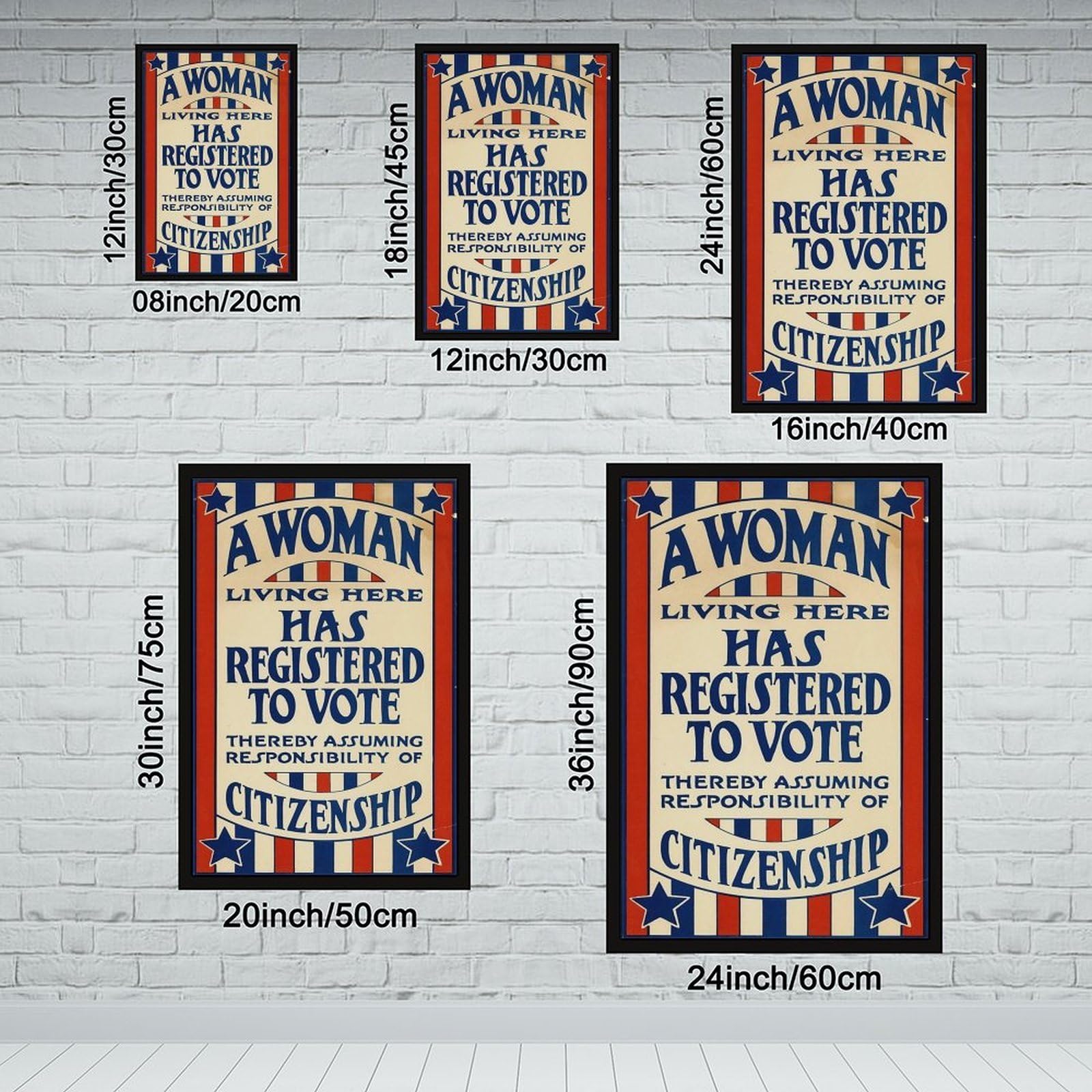 WCYB Cartel decorativo de pared con texto en inglés "A Woman Living Here Has Registered to Vote" (Una mujer viviendo aquí ha registrado para votar) - Letrero de votación de mujer con derecho a votar