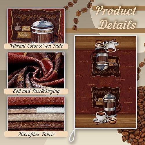 Miniatura 6 de Boyiee Juego de 6 paños de cocina de café marrones de 24 x 16 pulgadas, paños decorativos absorbentes, accesorios de mano retro para decoración de