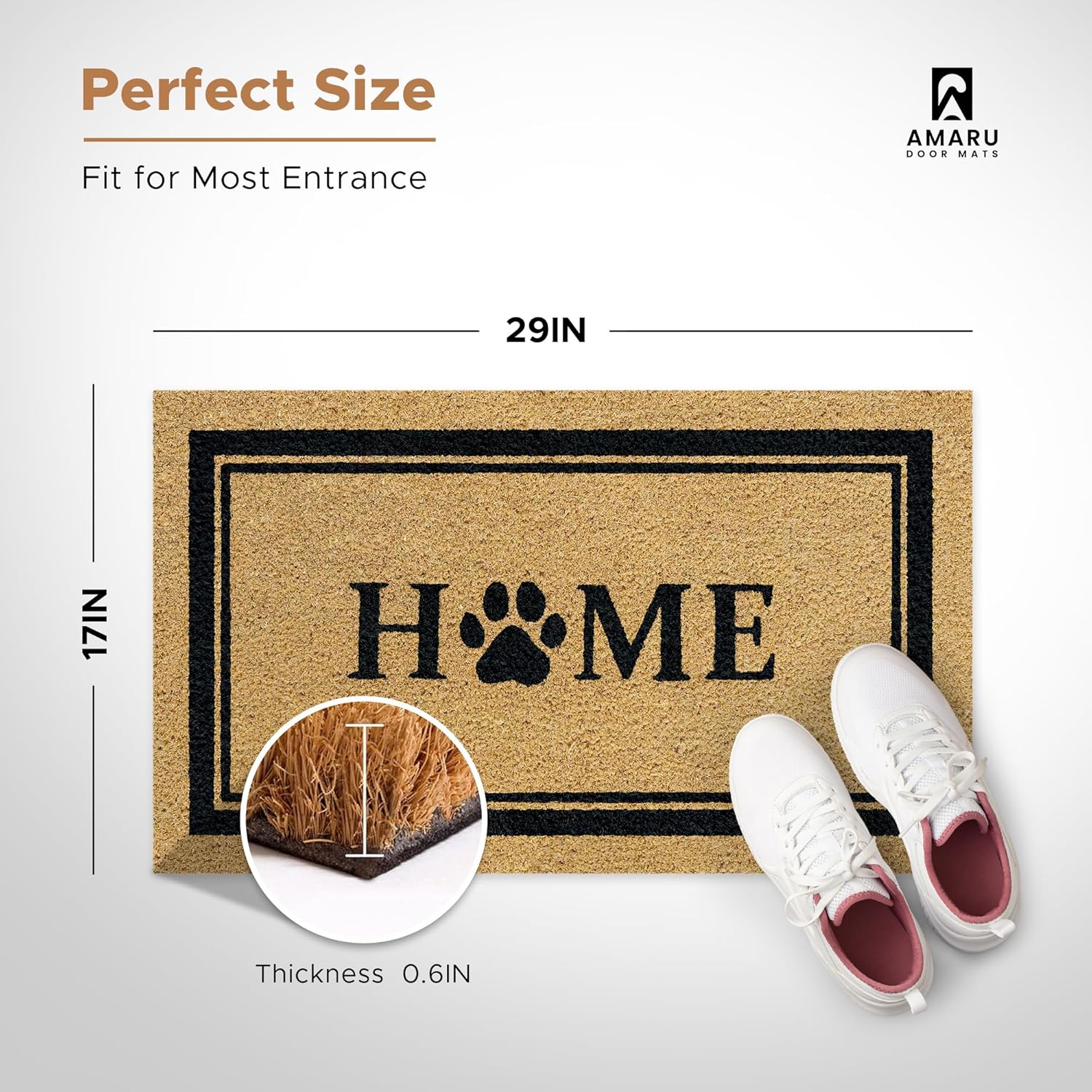 Home Dog Classic - 17"x29" - Coir Door Mat with Heavy Duty Backing - Welcome Mats for Entryway, Porch - Anti-Slip PVC & Coconut Fiber Surface - Natural Home Accessories, Minimalist Original Design